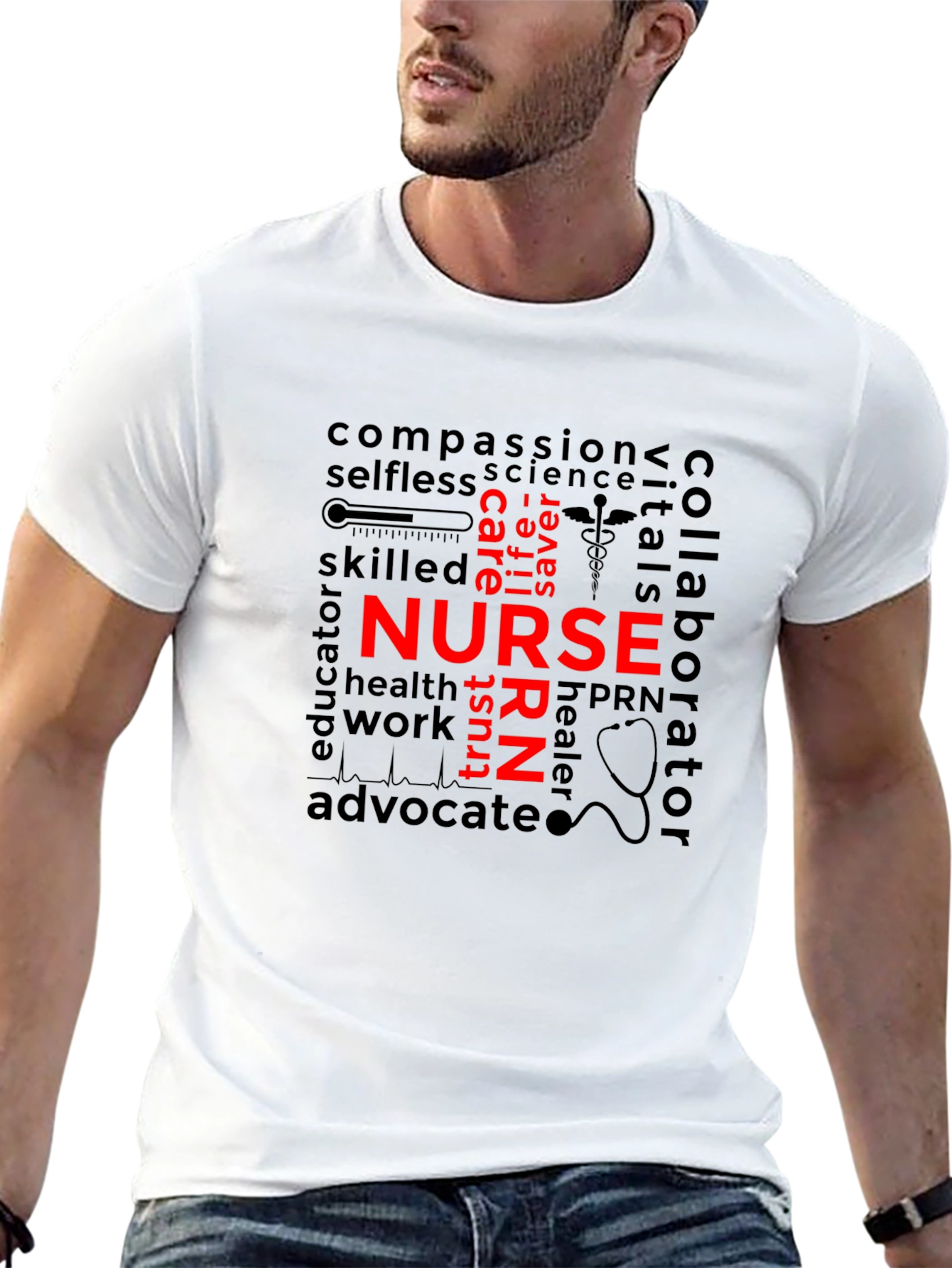 Black Nurse Word Art T-Shirt - Black Crew Neck view 13