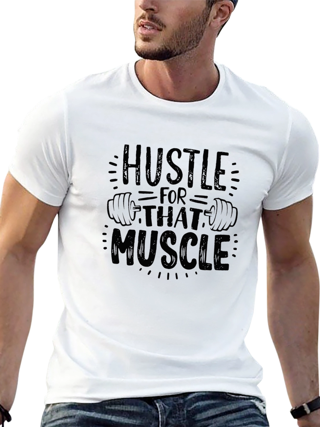 Black Hustle For That Muscle Black Graphic Tee view 13