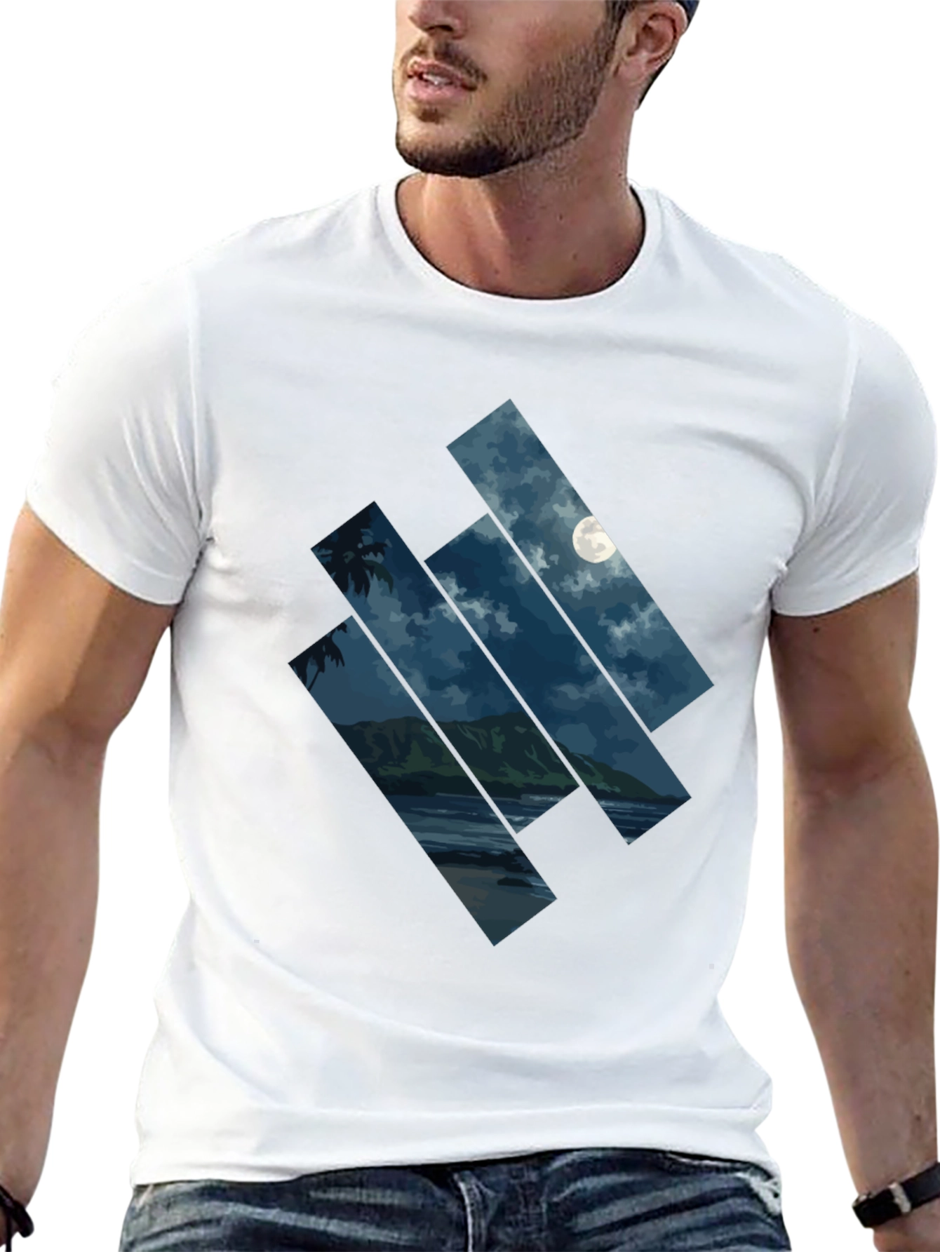 Moonlit Beach Graphic Tee - Men's Black T-Shirt - 13