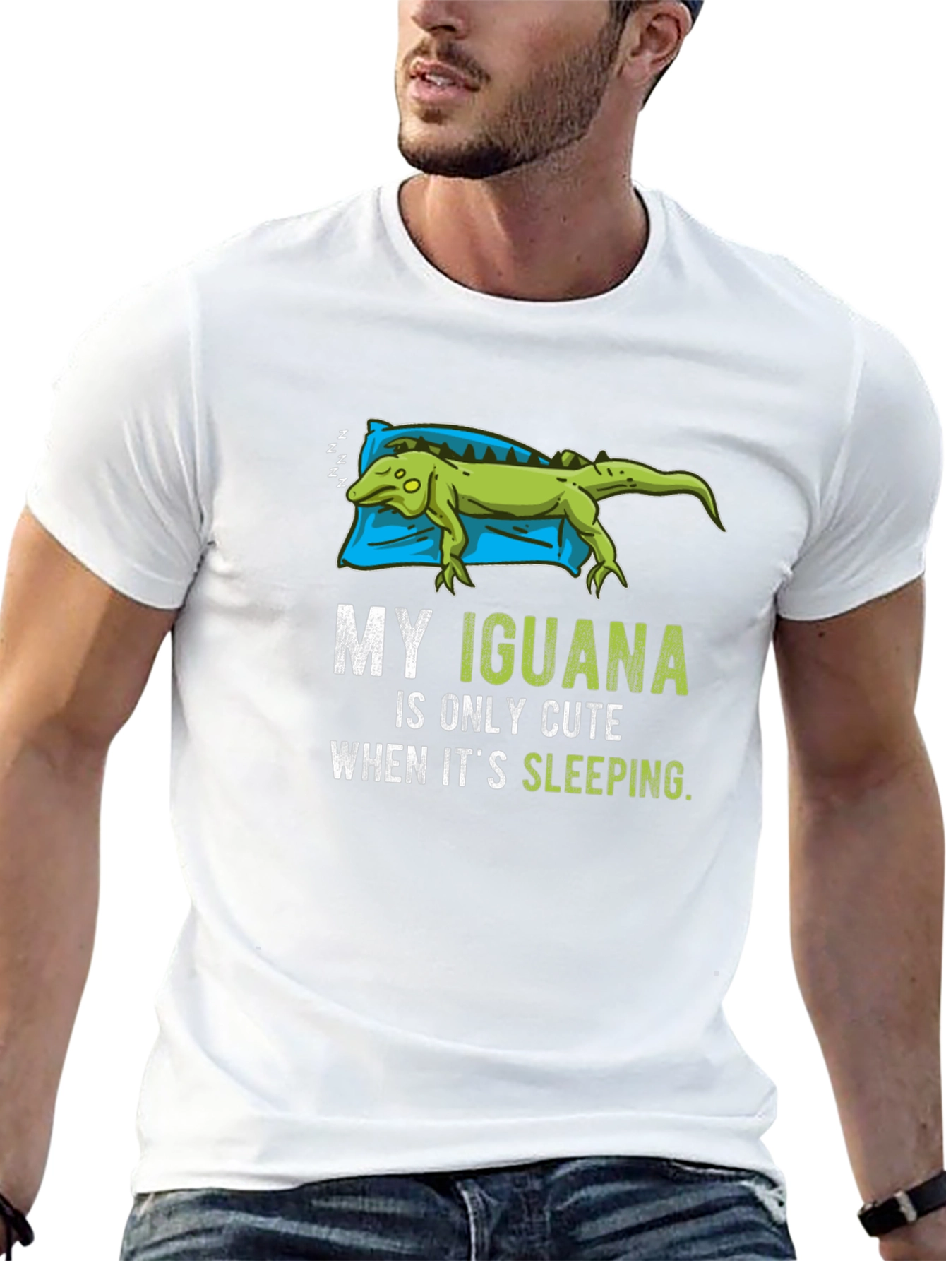 Black Funny Iguana Sleeping T-Shirt view 13