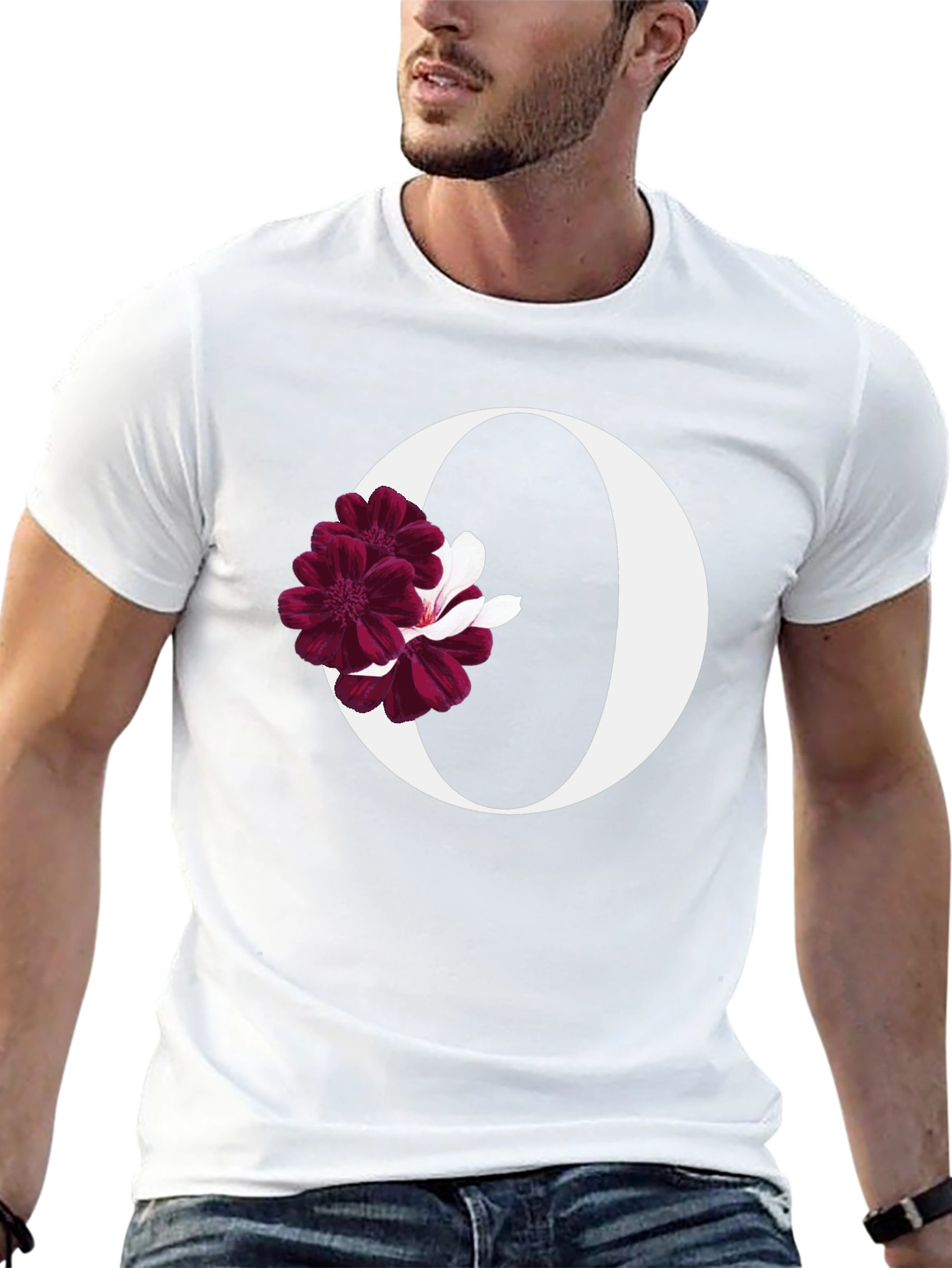 Black Floral Letter O Black T-Shirt view 13