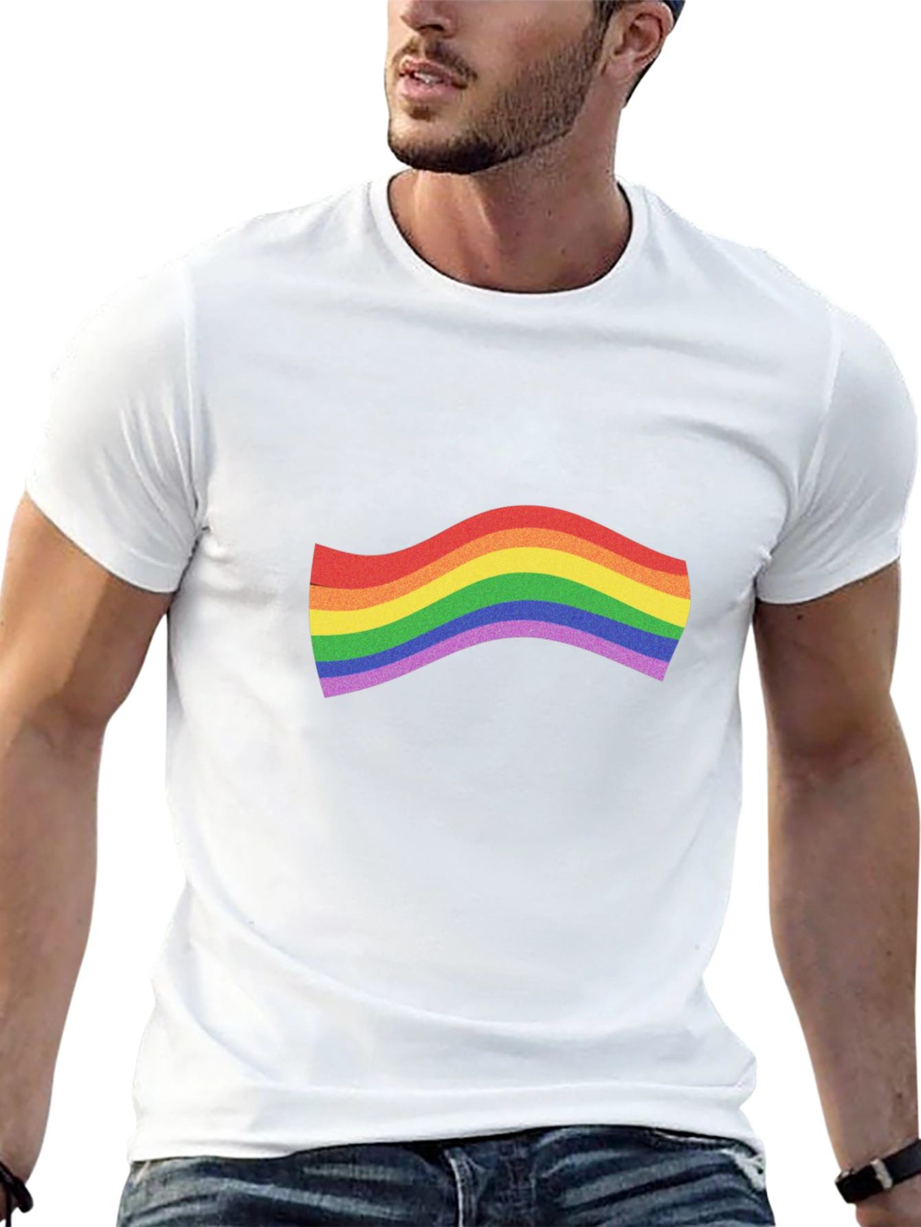 Black Pride Rainbow Wave Graphic Tee - Black Cotton T-Shirt view 13