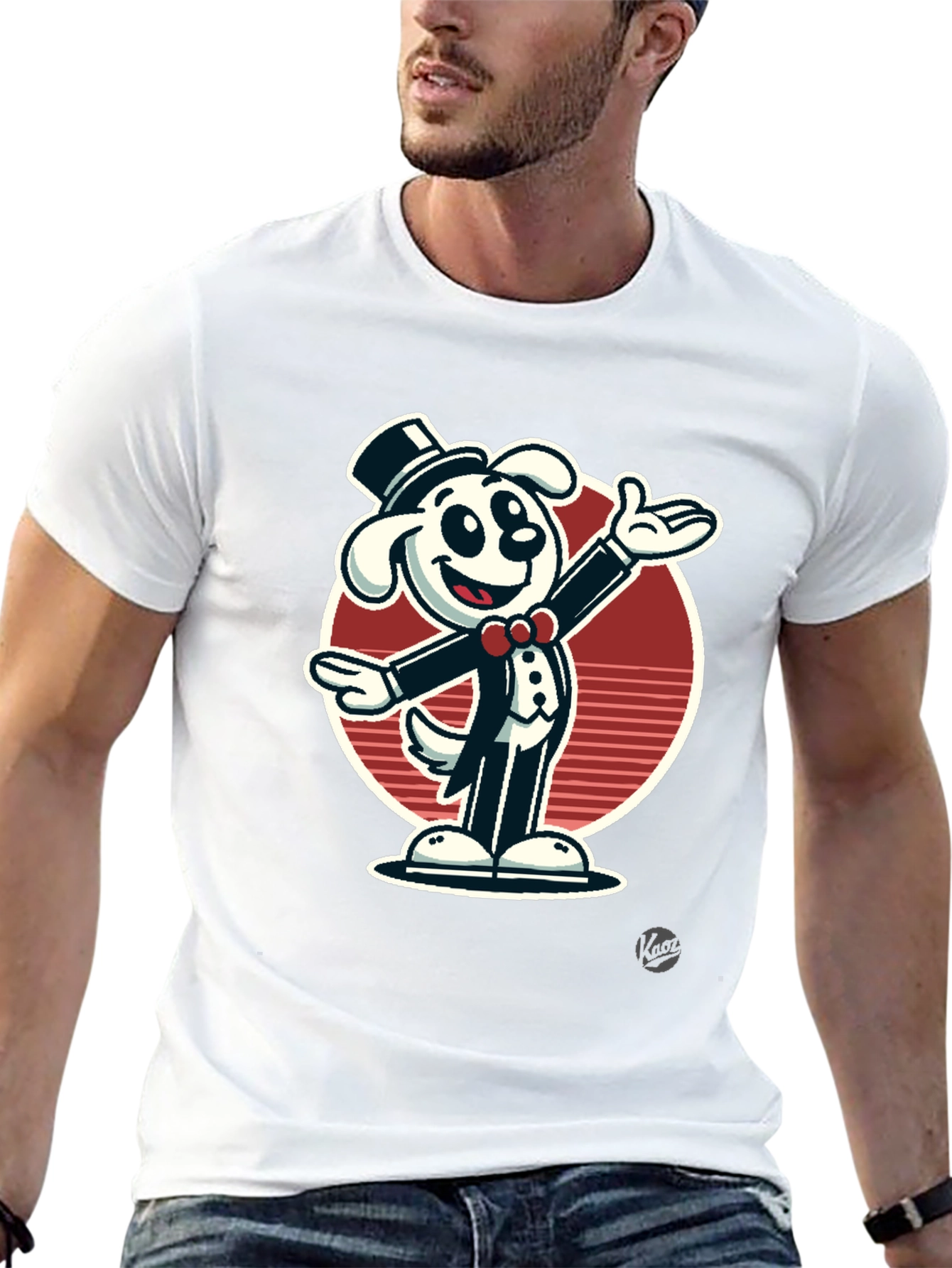 Black Dapper Dog Cartoon T-Shirt - Black Cotton Blend view 13
