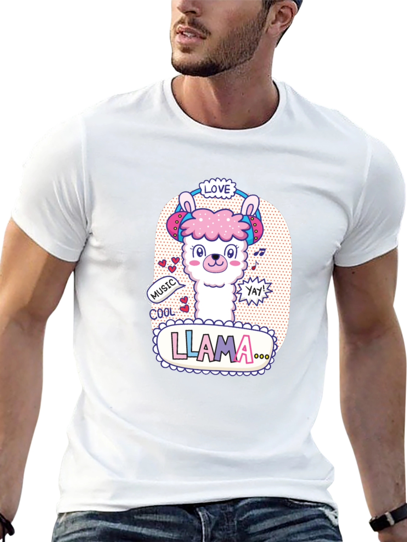 Cute Llama Headphones Graphic T-Shirt - 13