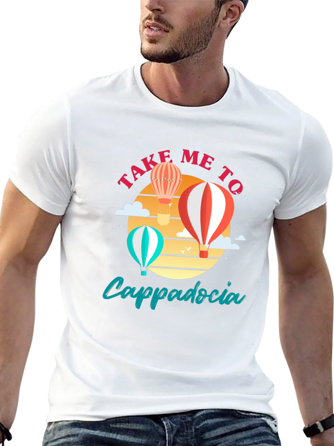 Black Cappadocia Hot Air Balloon T-Shirt view 13