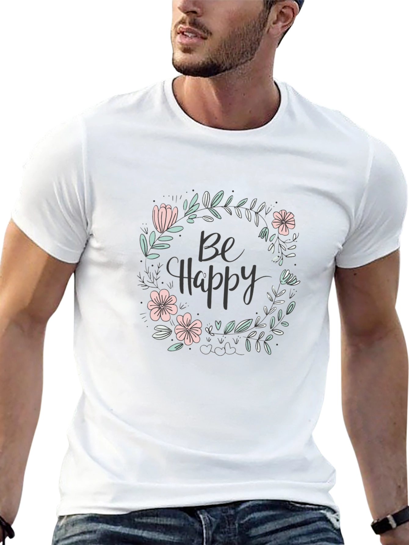 Black Be Happy Floral Graphic Tee - Black view 13