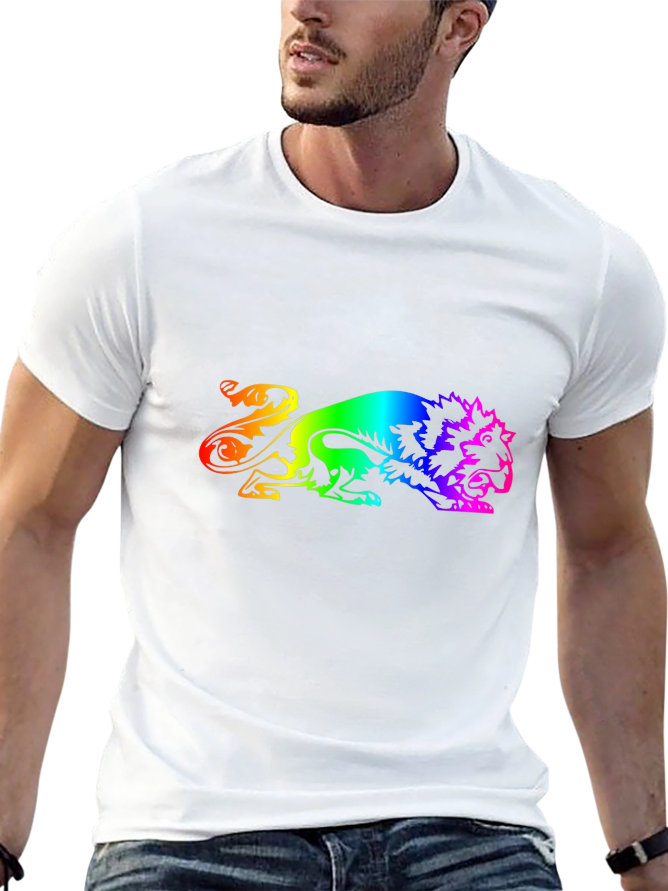 Black Rainbow Lion Graphic Black T-Shirt view 13