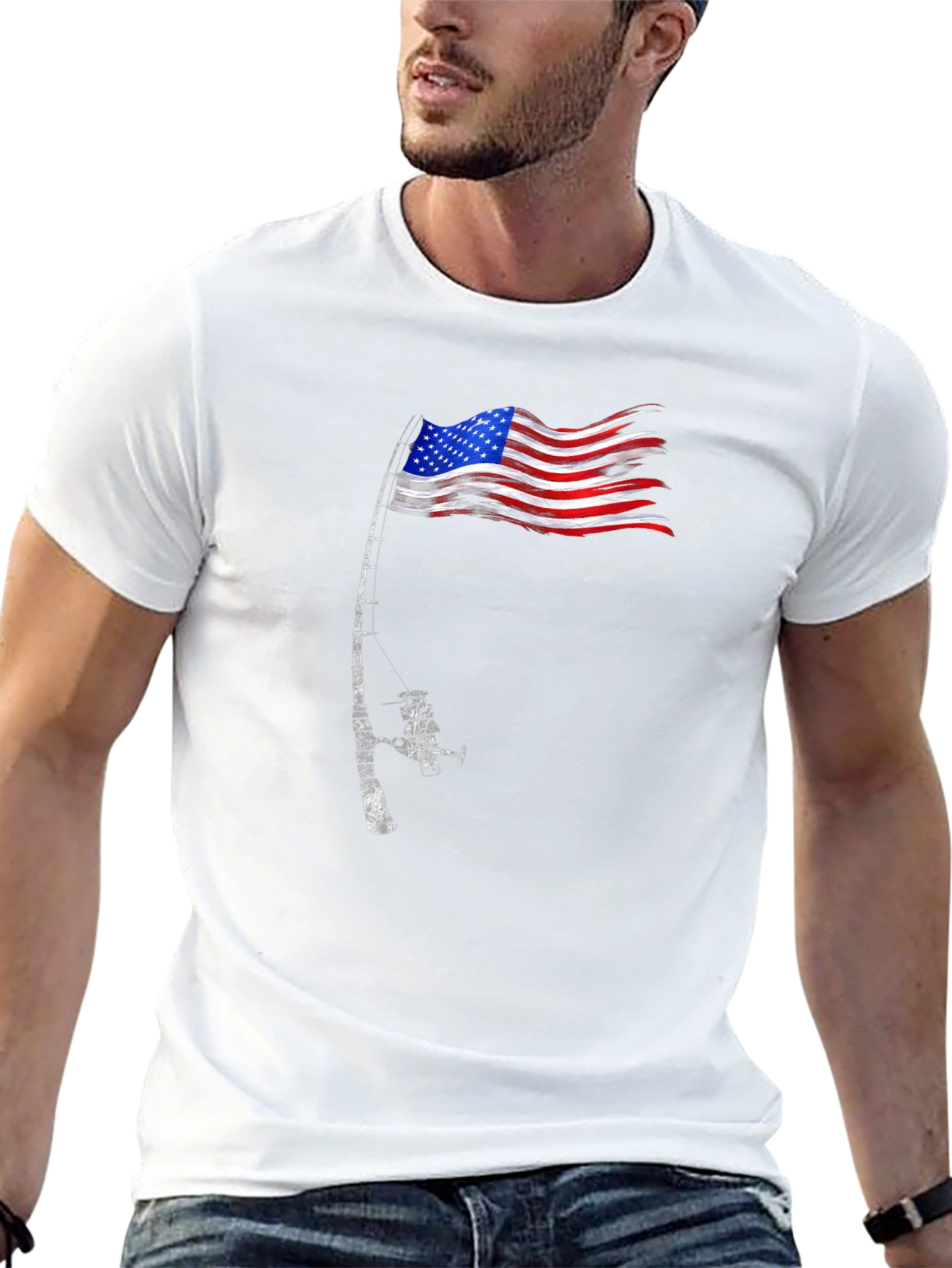Black American Flag Fishing T-Shirt - Patriotic Angler view 13