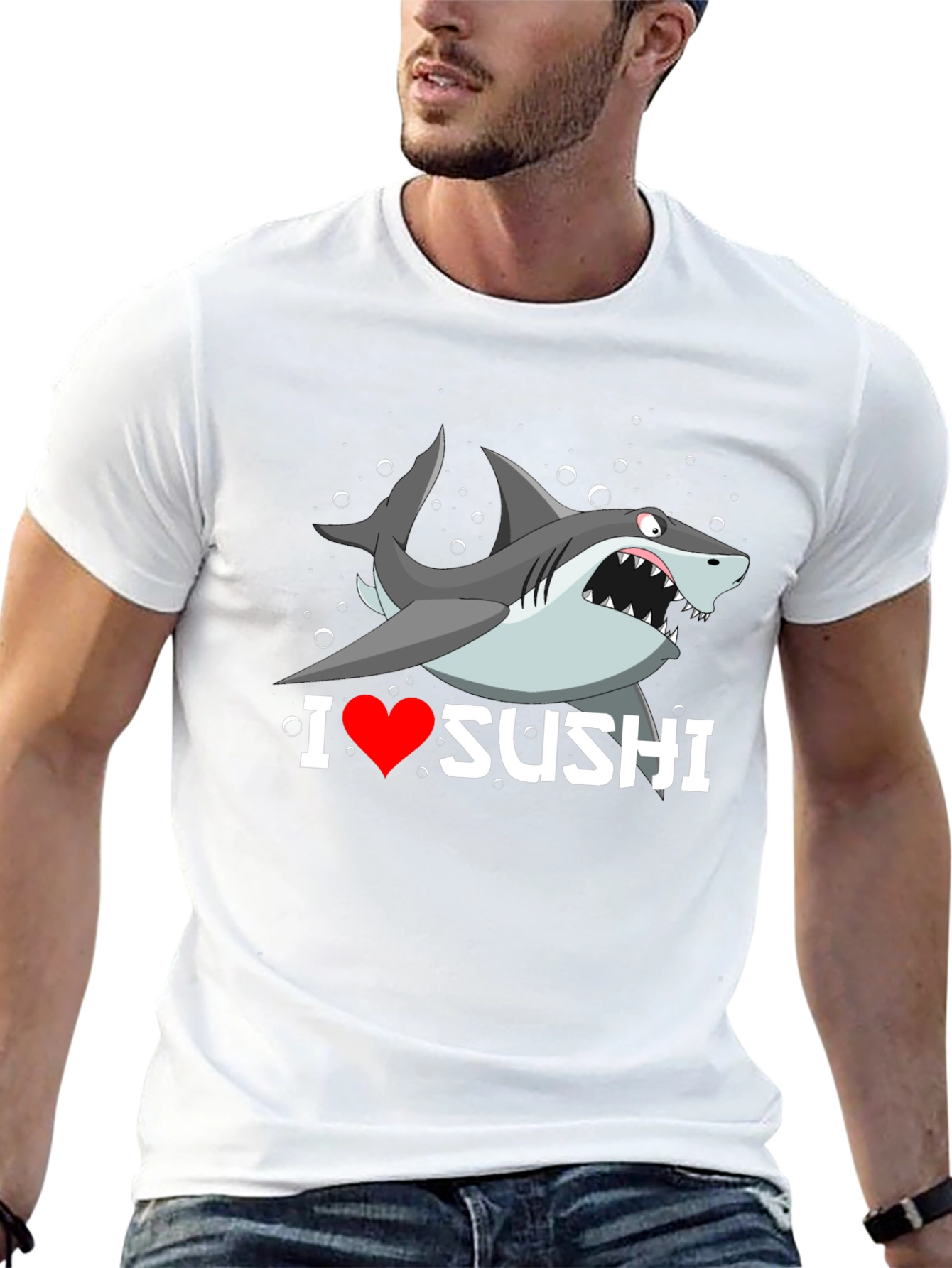 Black I Heart Sushi Shark Graphic T-Shirt view 13