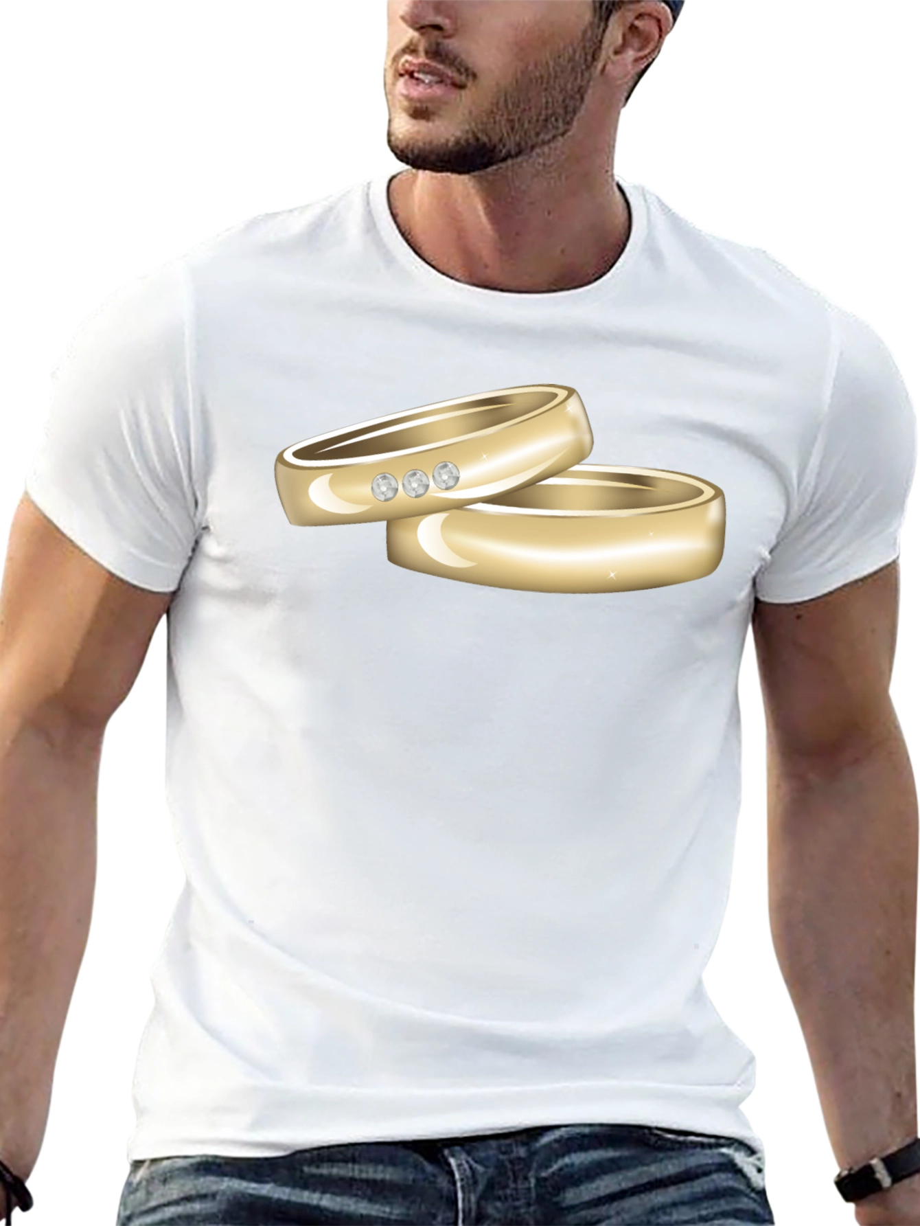 Black Wedding Rings Graphic Tee - Stylish Black T-Shirt view 13