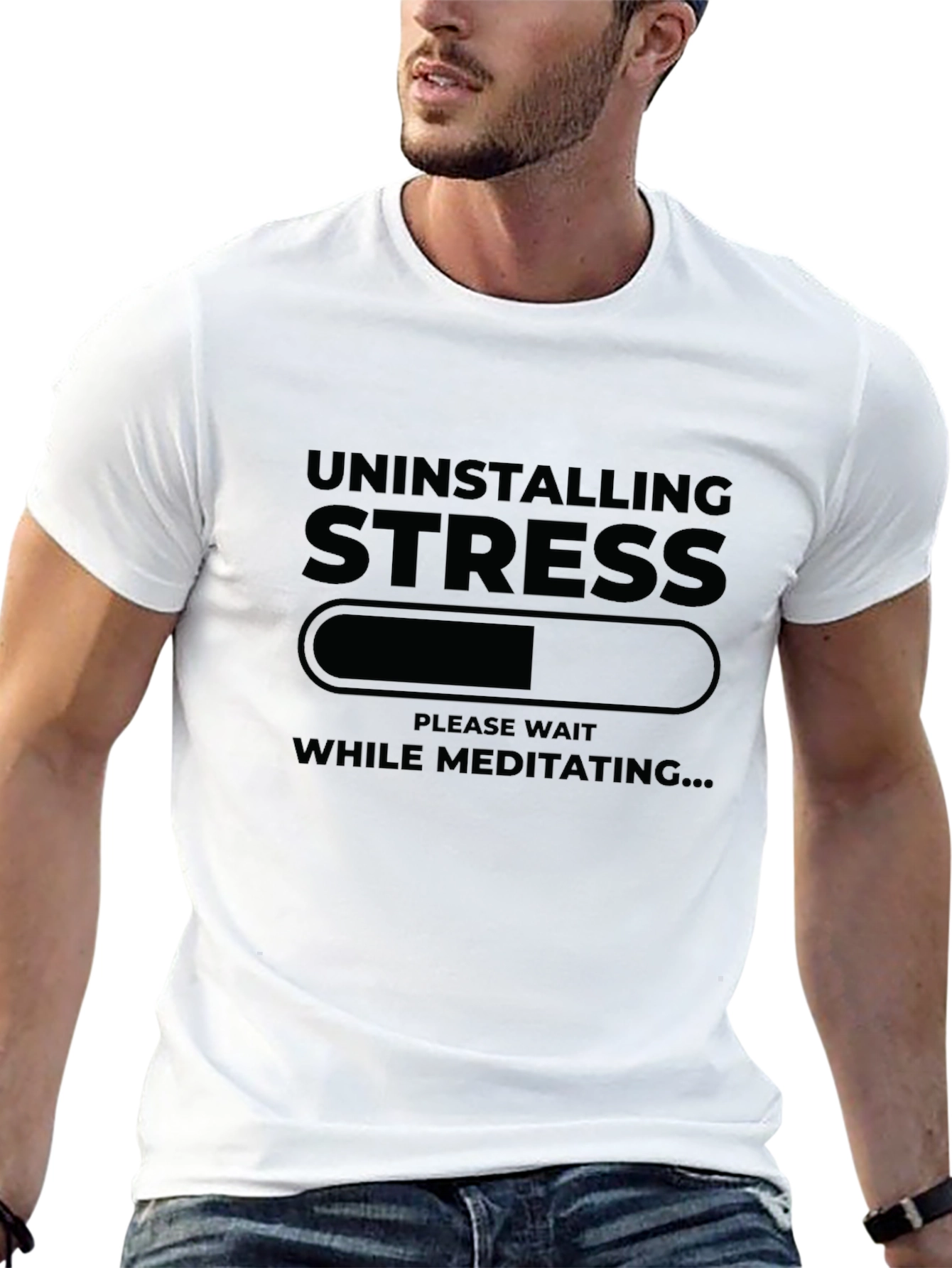 Black Uninstalling Stress Funny Meditation T-Shirt view 13