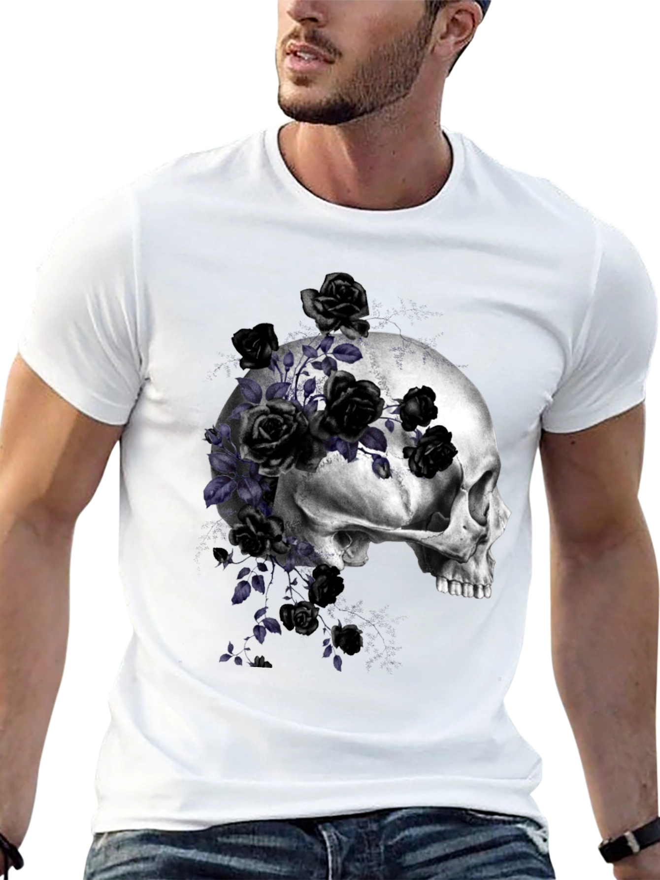 Black Skull and Roses Graphic T-Shirt view 13