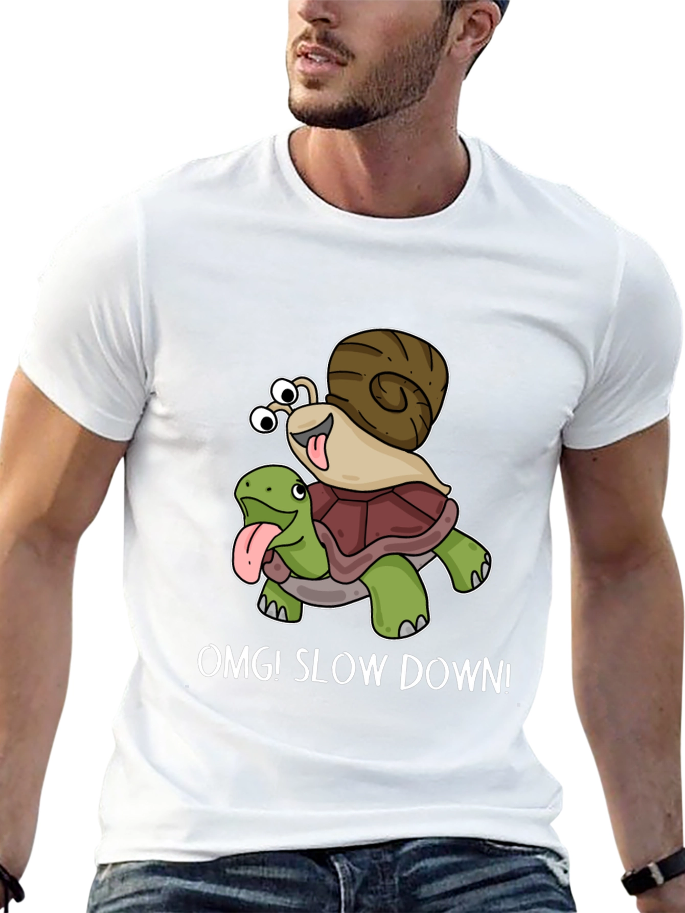 Black OMG! Slow Down T-Shirt Snail Riding Turtle view 13