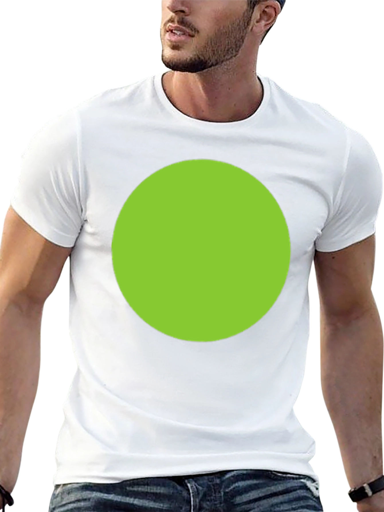 Black Men's Black T-Shirt with Green Circle Design view 13