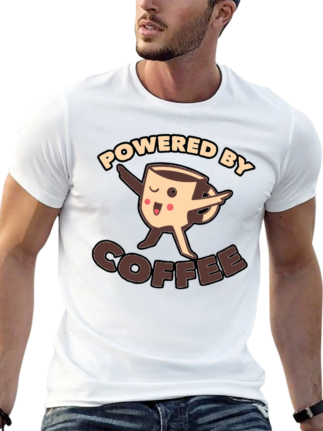 Black Powered By Coffee Funny T-Shirt view 13