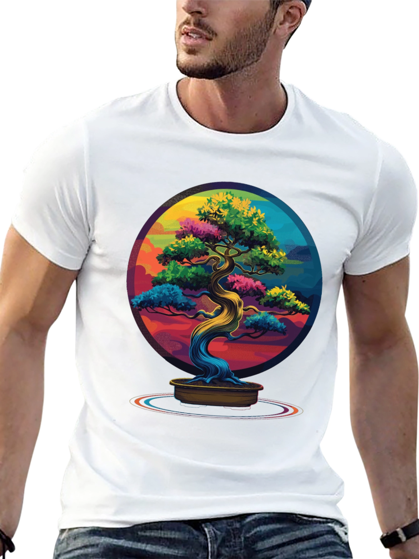 Black Colorful Bonsai Tree Graphic Tee - Unique Design view 13