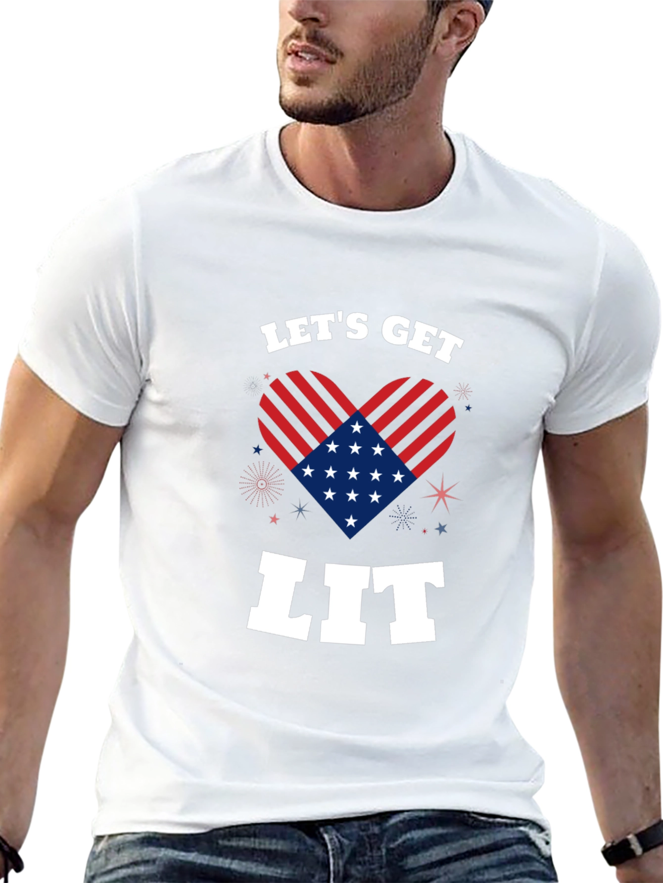 Black Let's Get Lit Patriotic Heart Graphic Tee view 13
