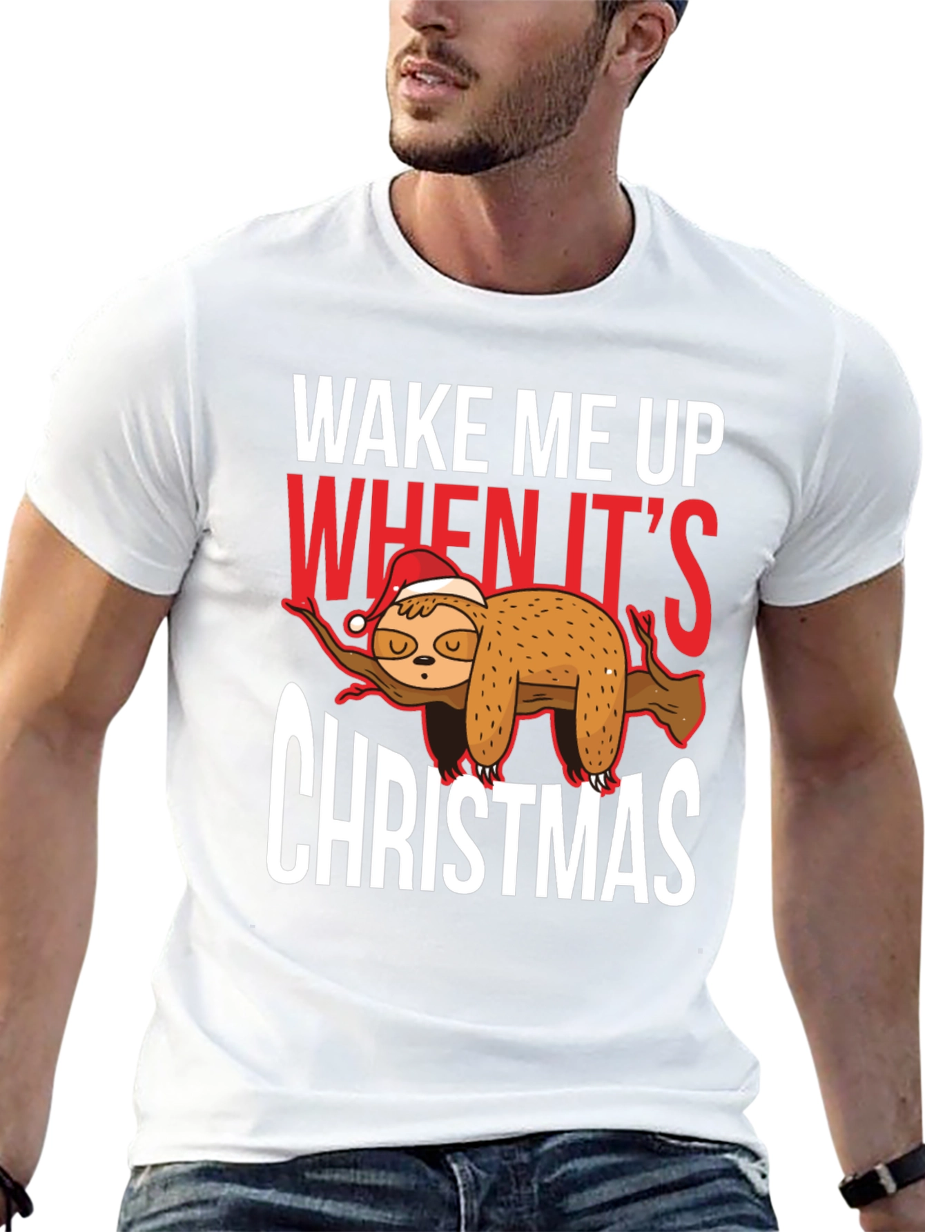 Black Wake Me Up When It's Christmas Sloth T-Shirt view 13