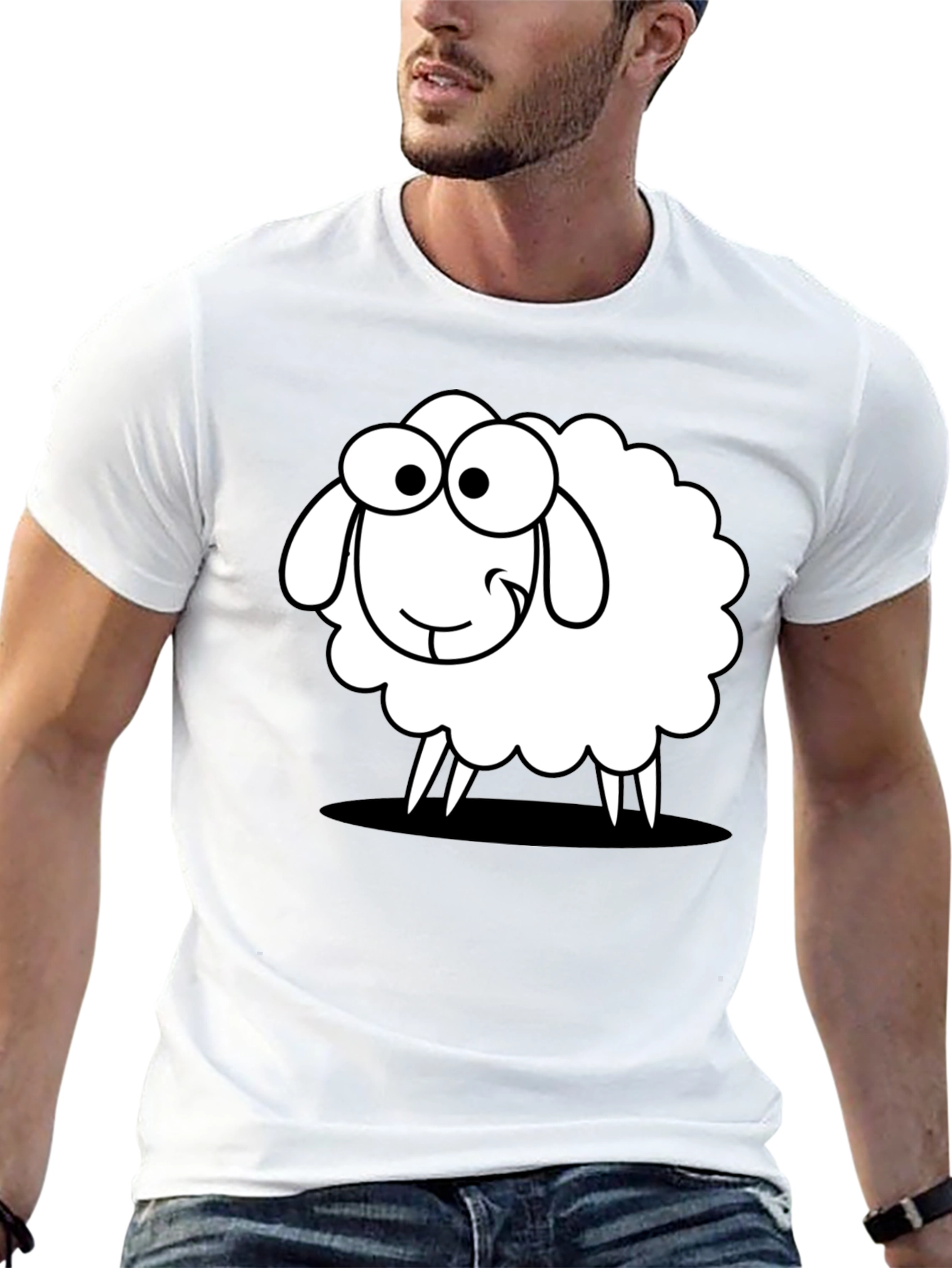 Black Funny Sheep Graphic Black T-Shirt - Unisex Cotton Tee view 13