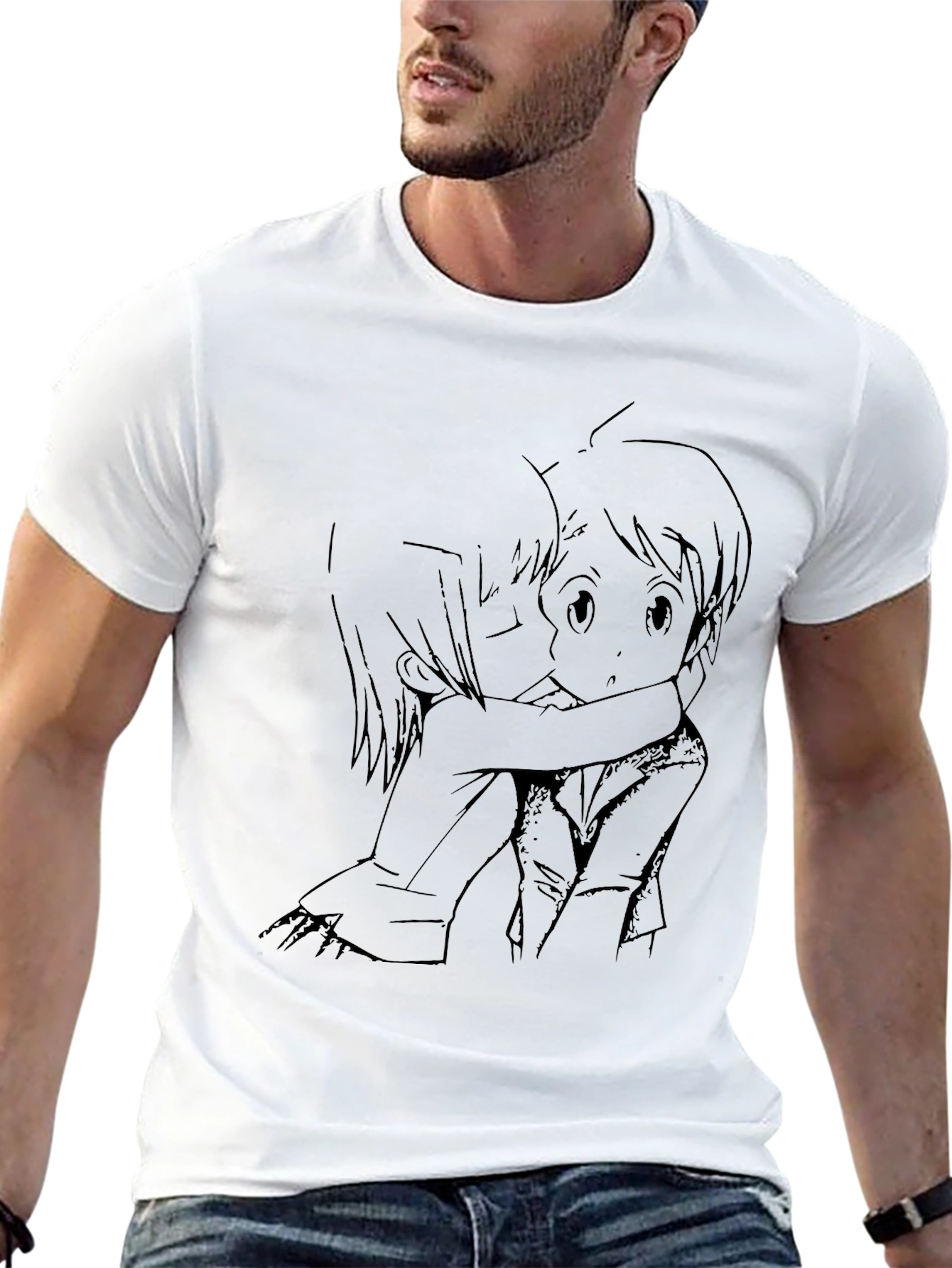 Black Anime Hug Graphic Black T-Shirt view 13