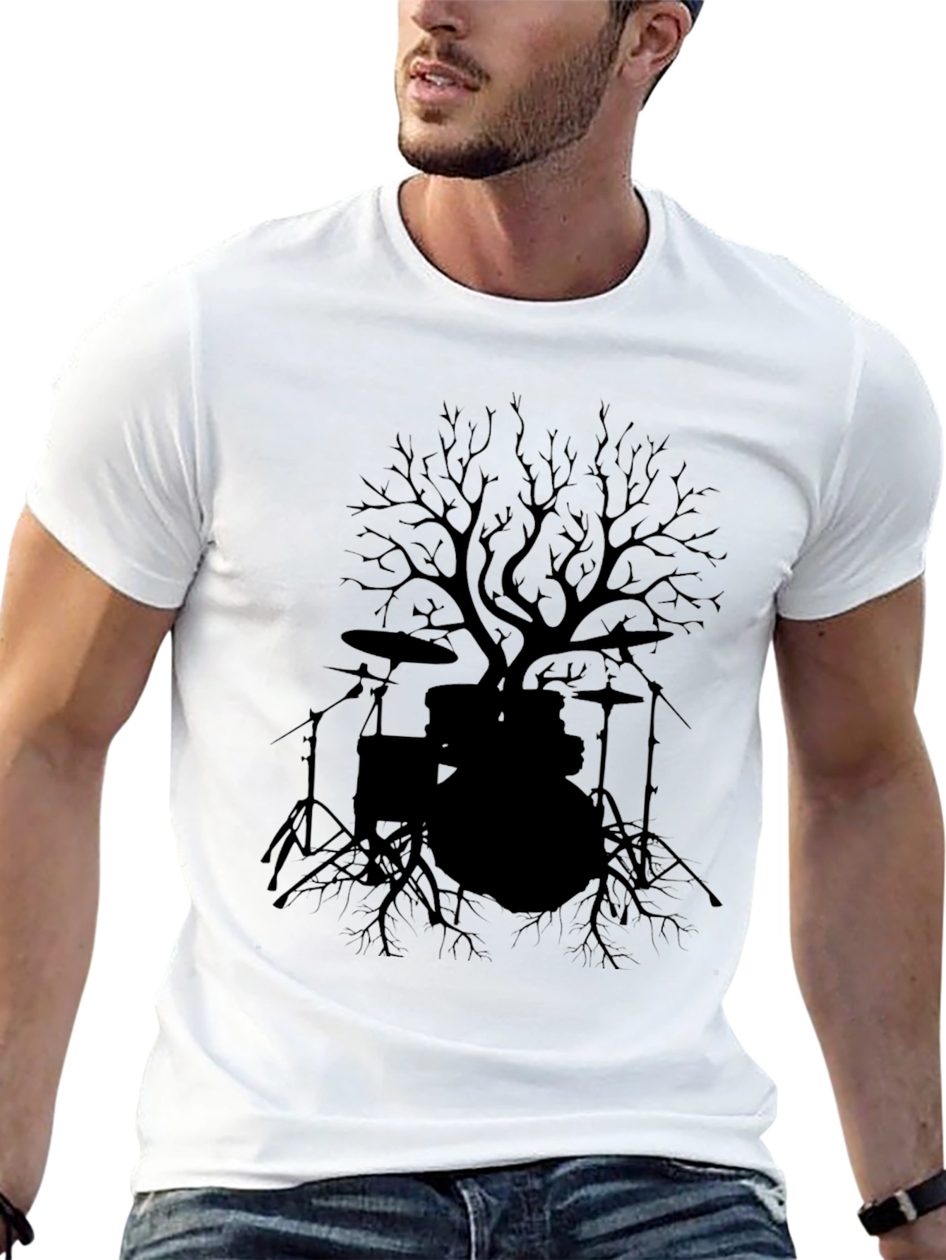 Black Drum Set Tree T-Shirt - Rock Music Tee view 13