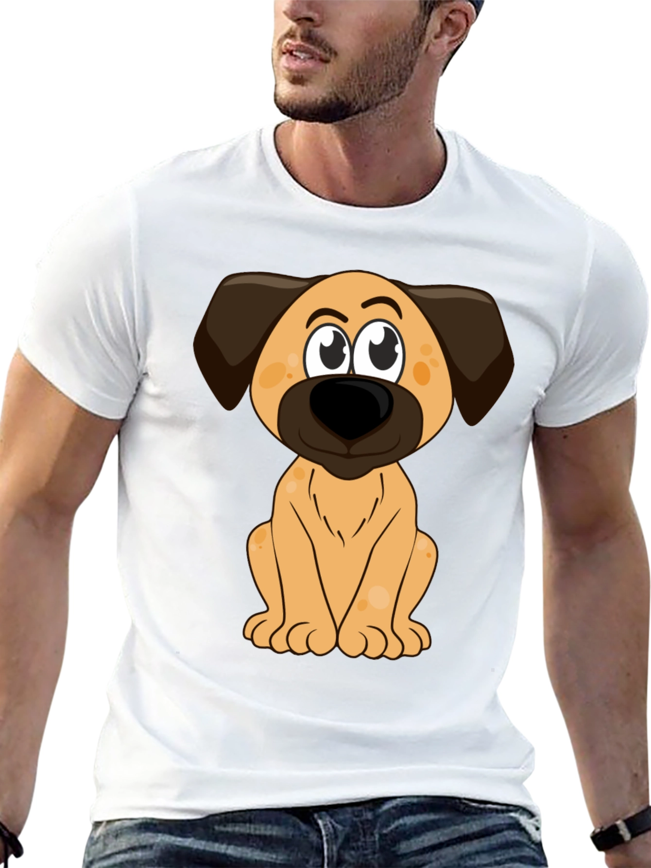 Black Cartoon Dog Print Black T-Shirt view 13