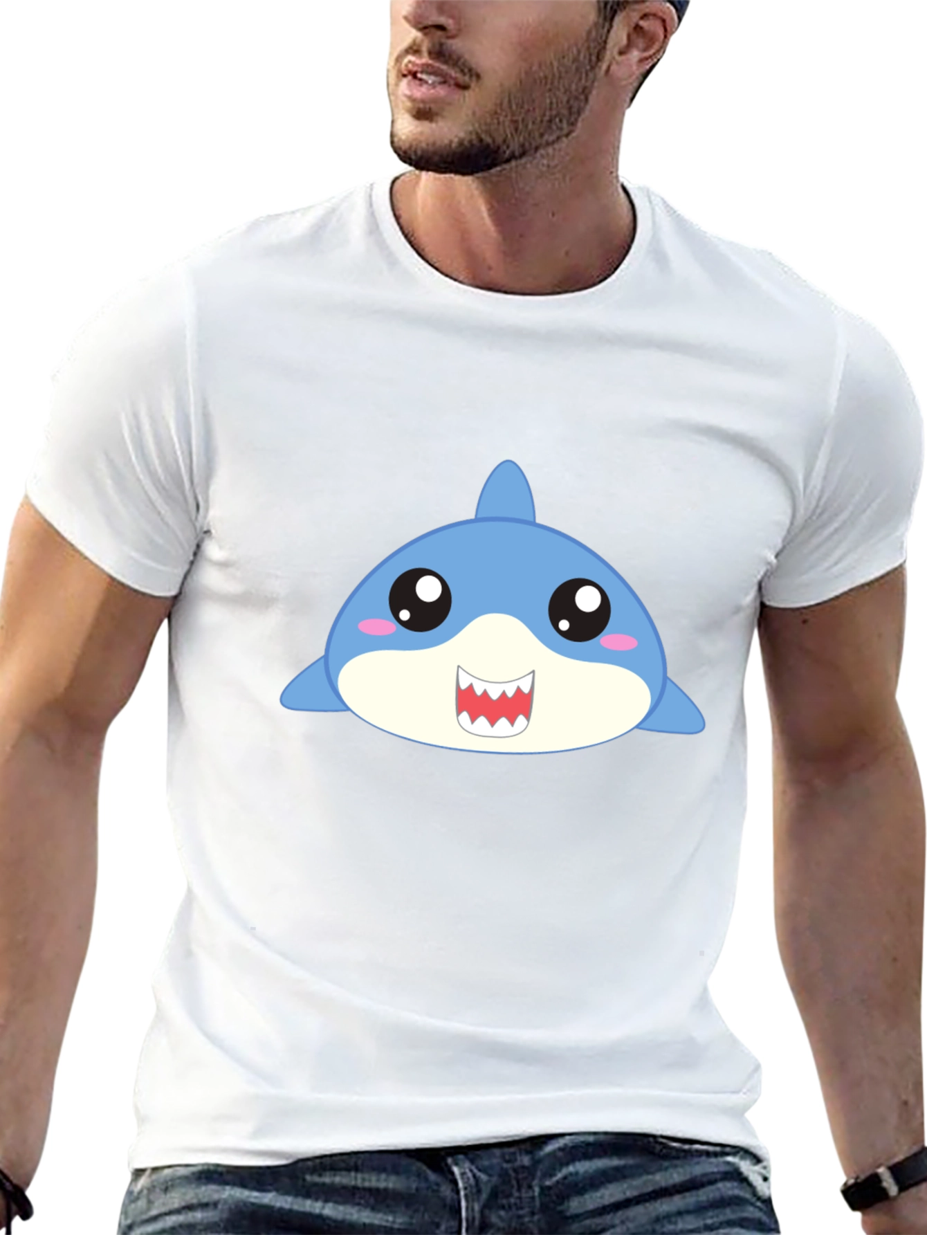 Black Cute Cartoon Shark Graphic Black T-Shirt view 13