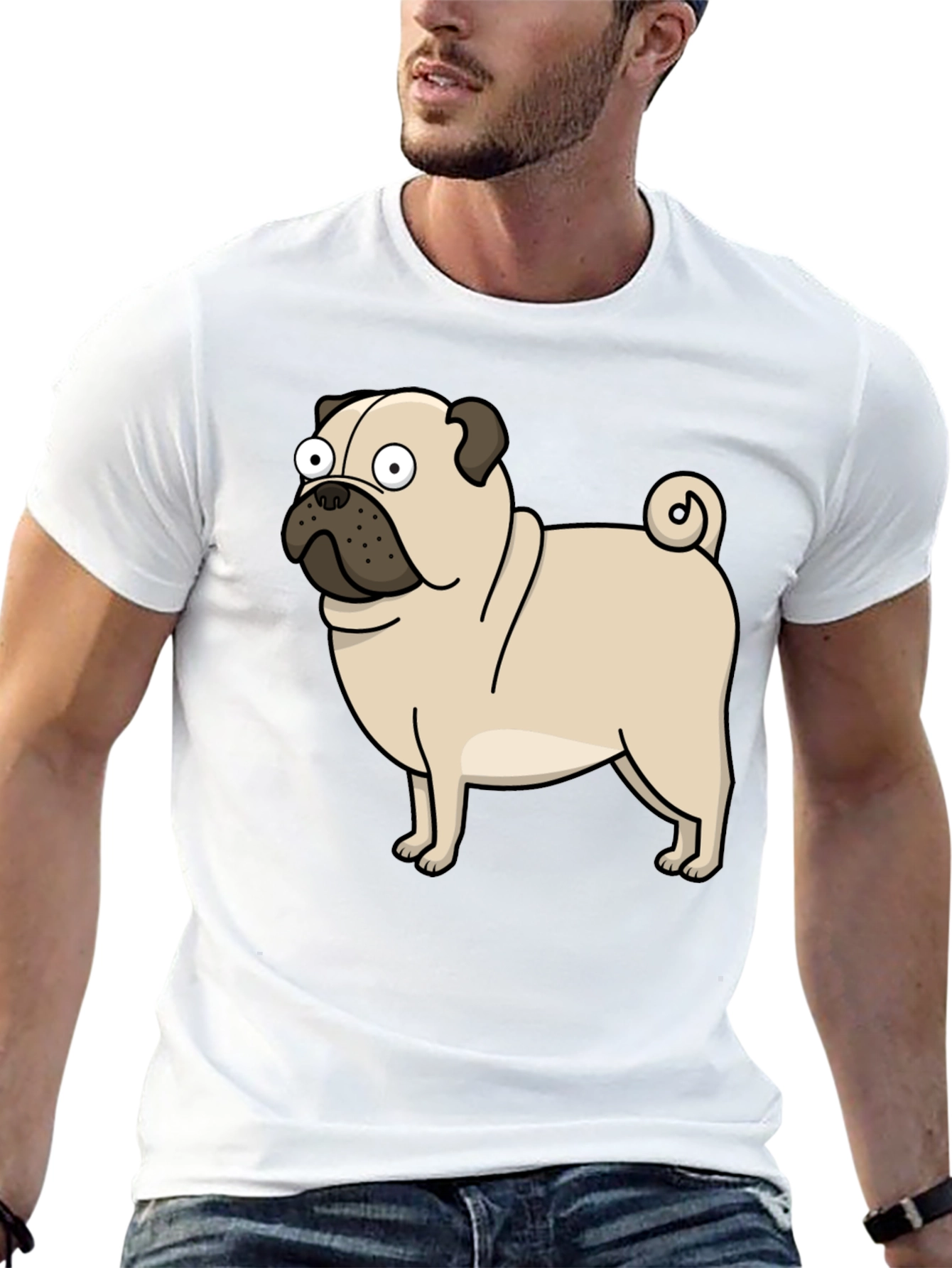 Black Cartoon Pug Graphic T-Shirt - Black view 13