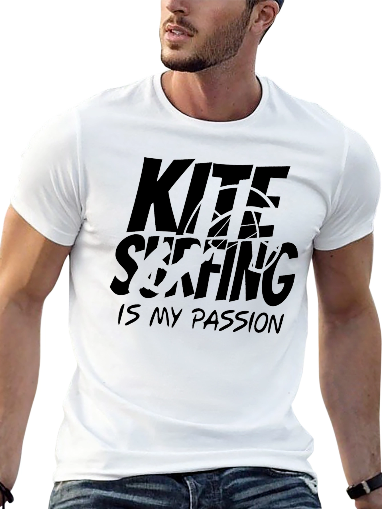 Black Kite Surfing Passion T-Shirt - Black Graphic Tee view 13