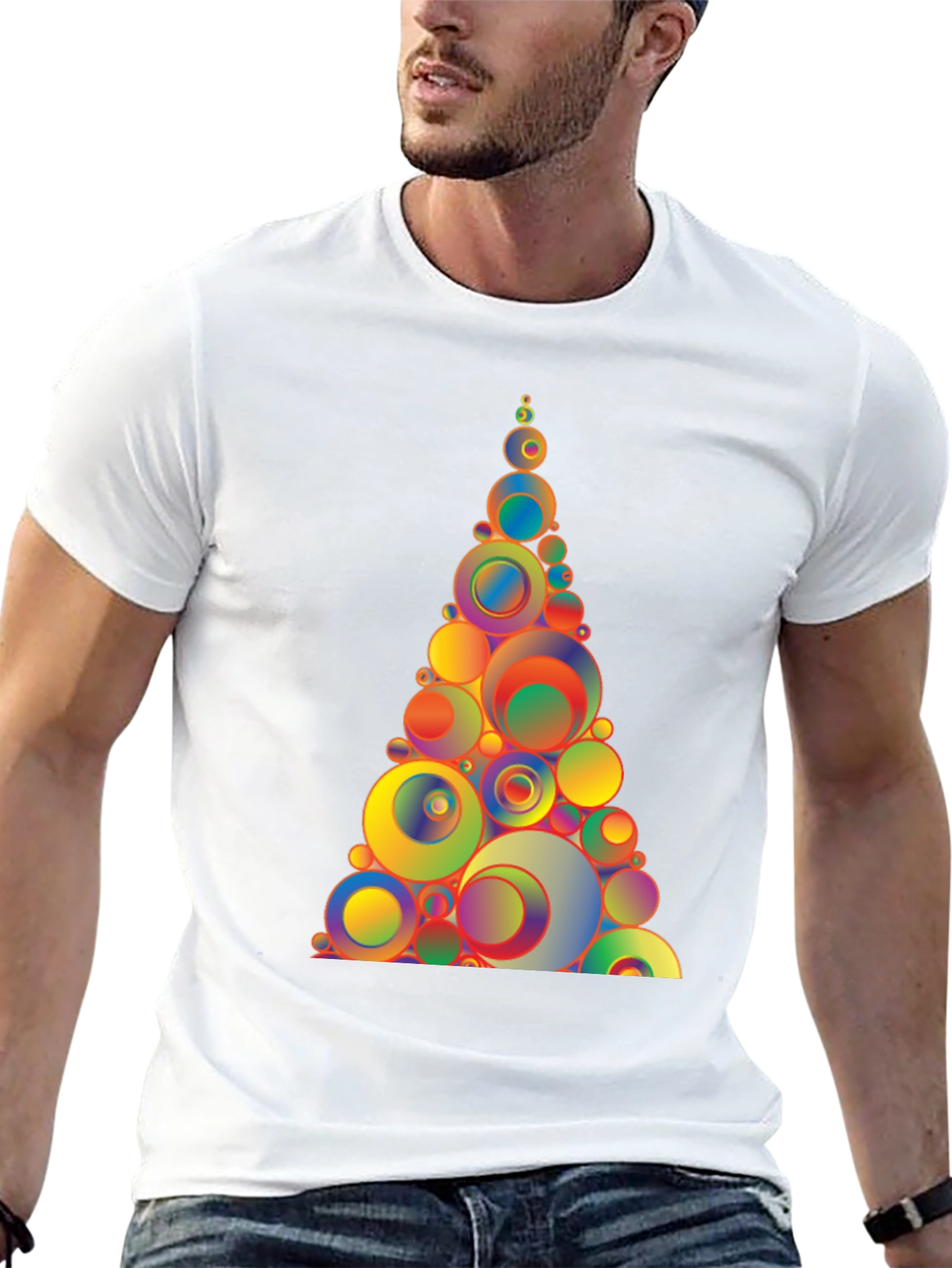 Black Colorful Circle Tree Graphic Tee - Black Cotton Blend T-Shirt view 13