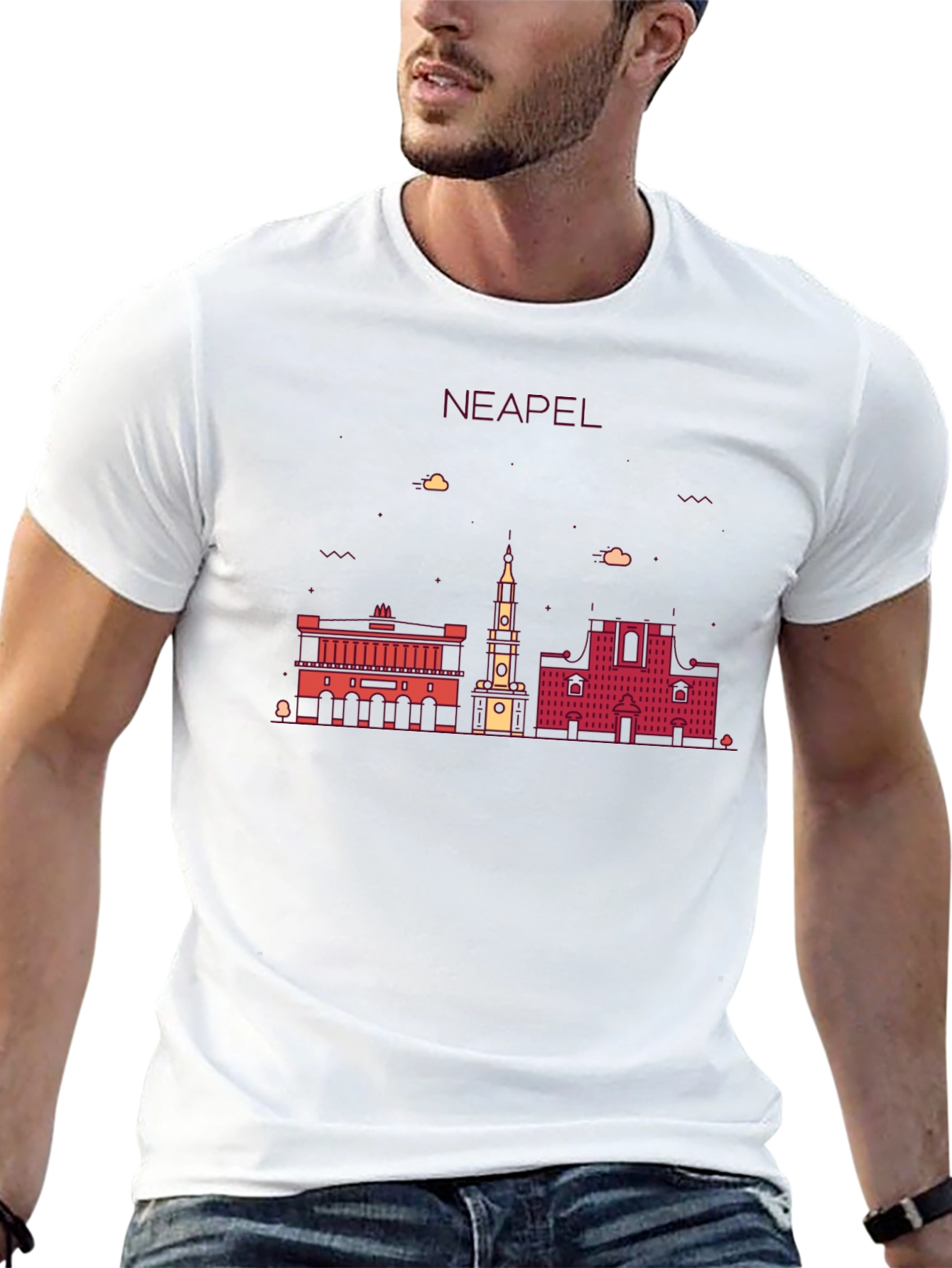 Black Neapel Skyline T-Shirt, Men's Black Graphic Tee view 13