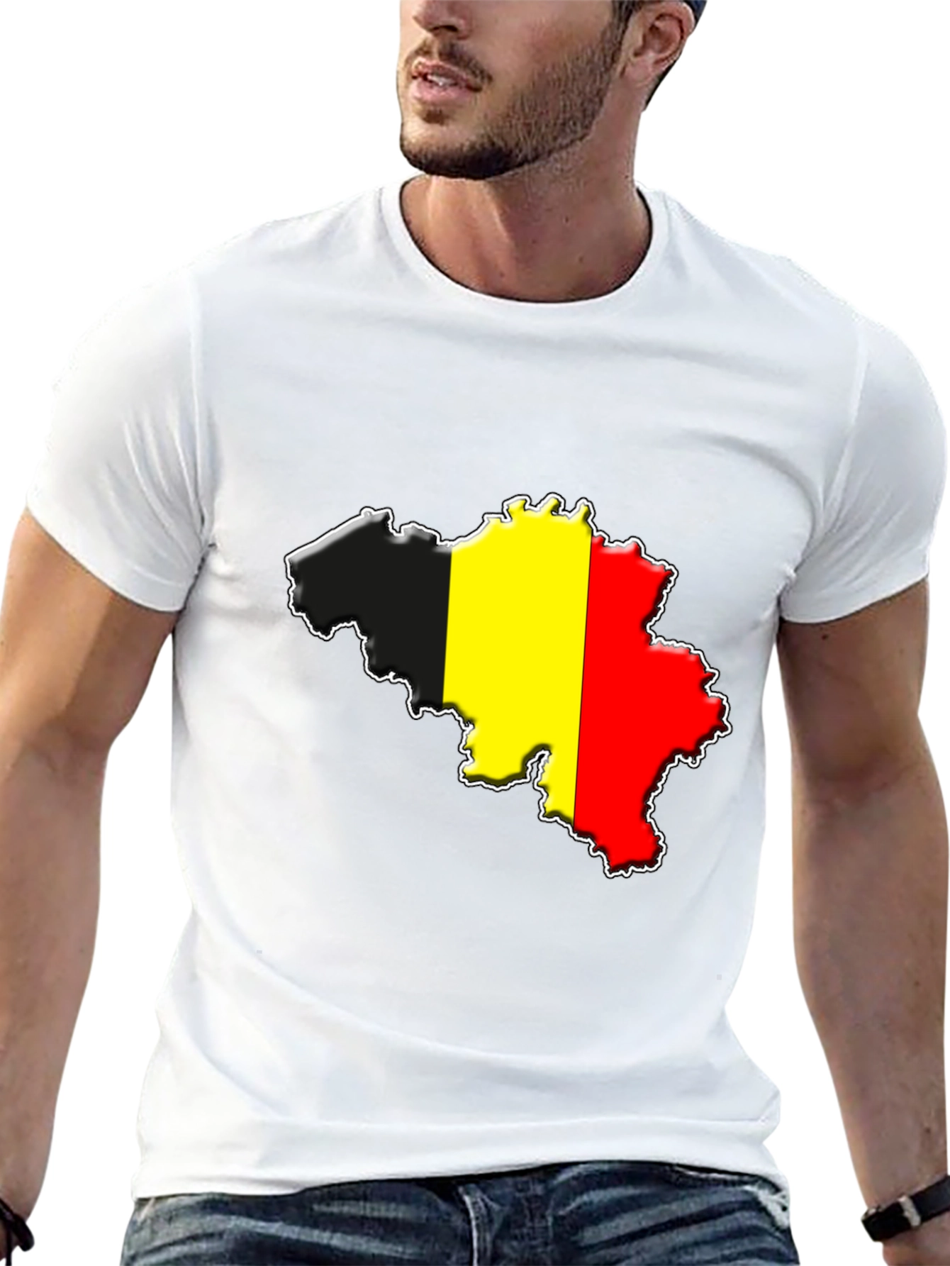 Black Belgium Flag Map T-Shirt - Black Cotton Tee view 13