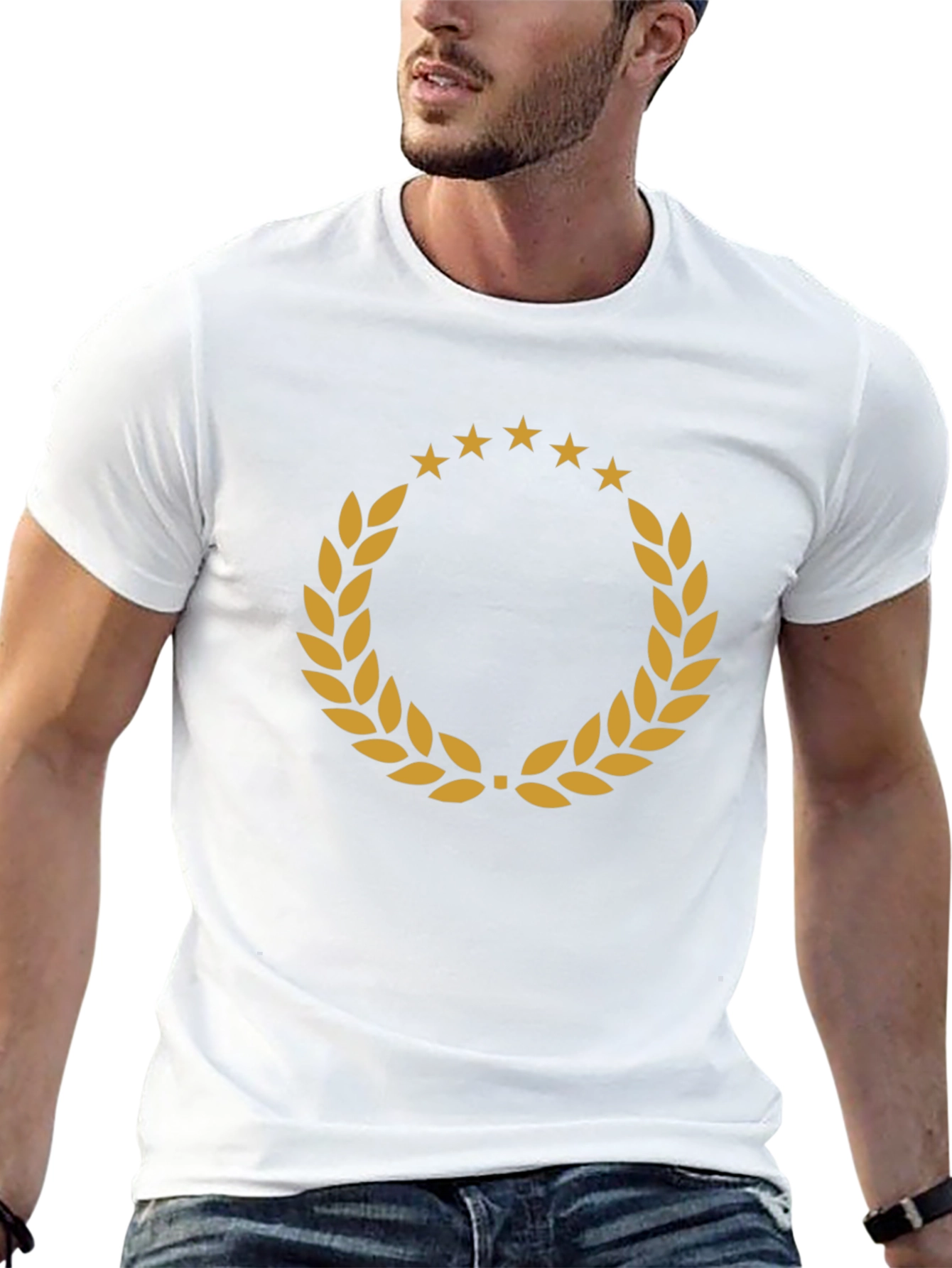 Black Stylish Laurel Wreath Graphic Tee - Classic Design view 13