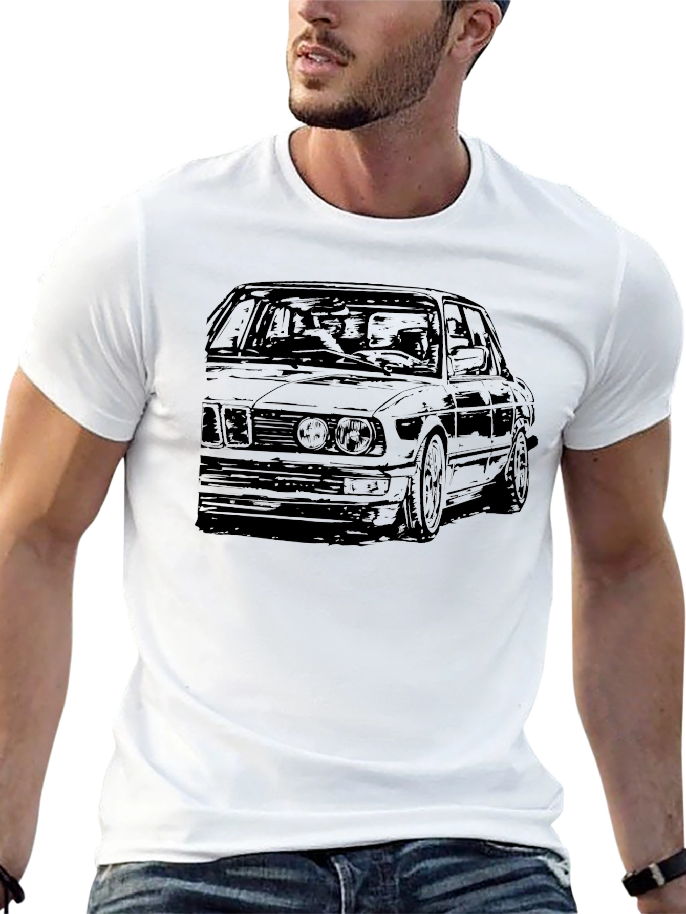 Black Classic Car Sketch Tee - Black Cotton Blend view 13