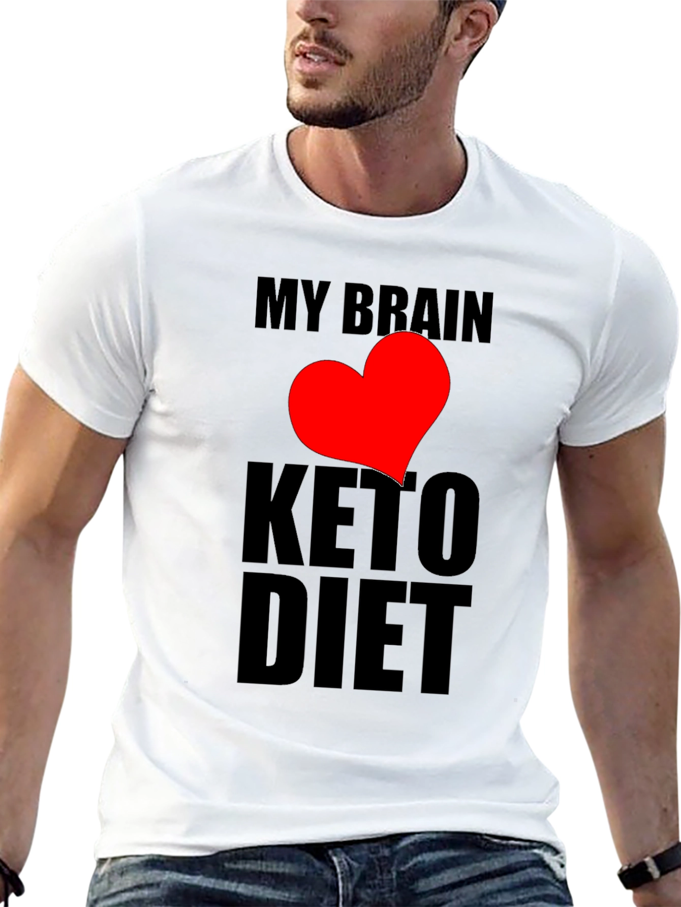 Black My Brain Loves Keto Diet Black T-Shirt view 13