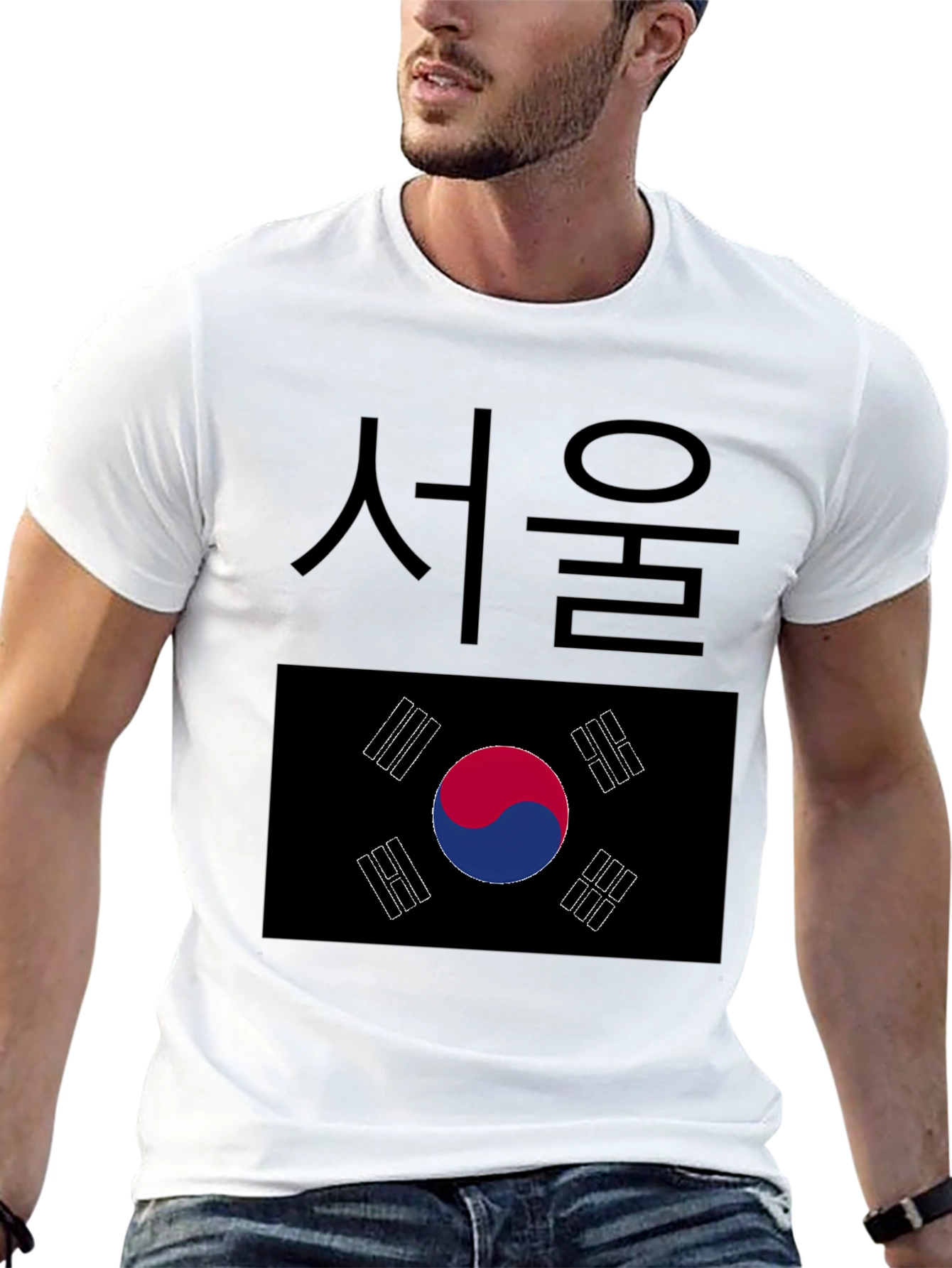 Black Seoul South Korea Flag Graphic T-Shirt view 13