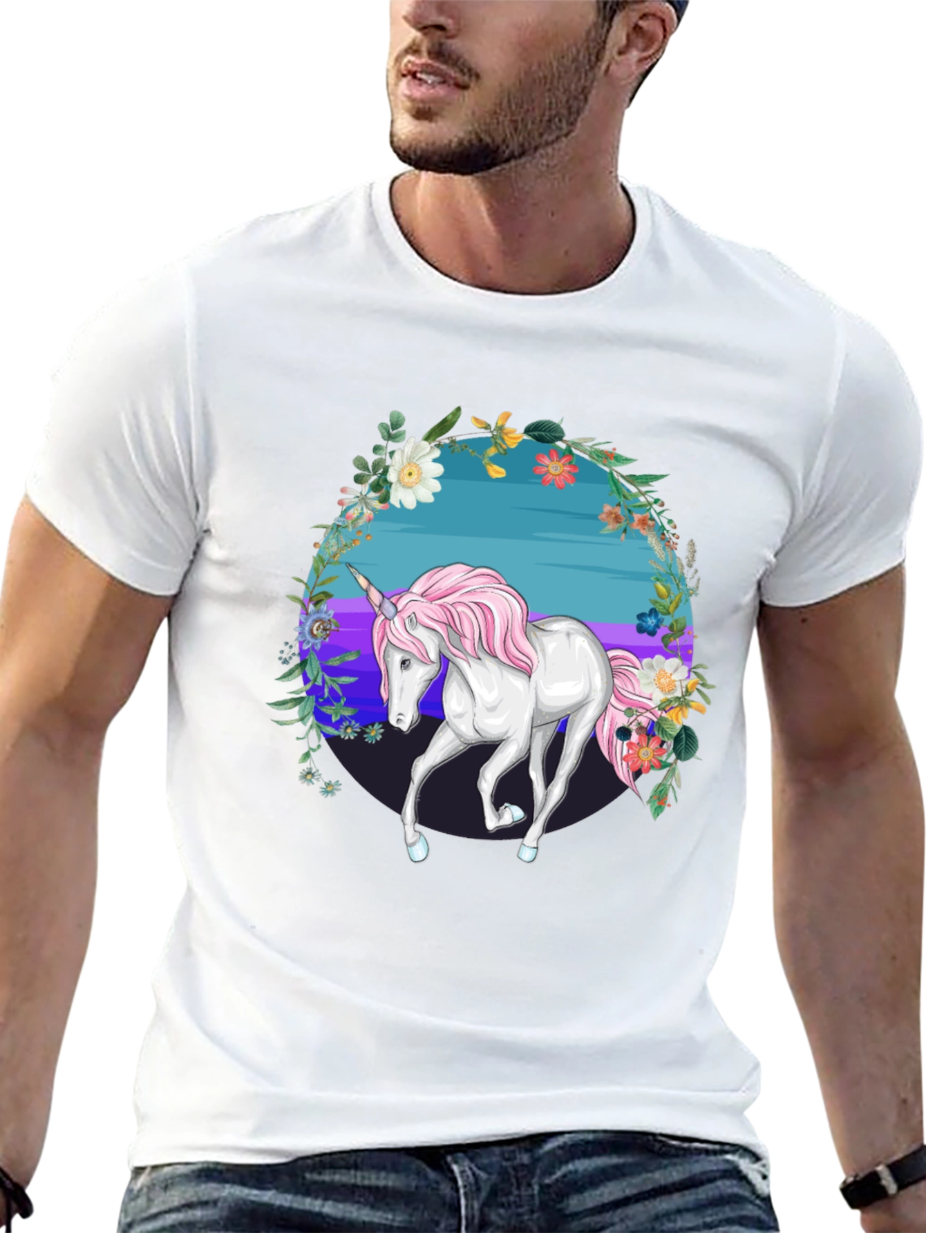 Black Unicorn Floral Graphic Tee - Black Cotton Blend view 13