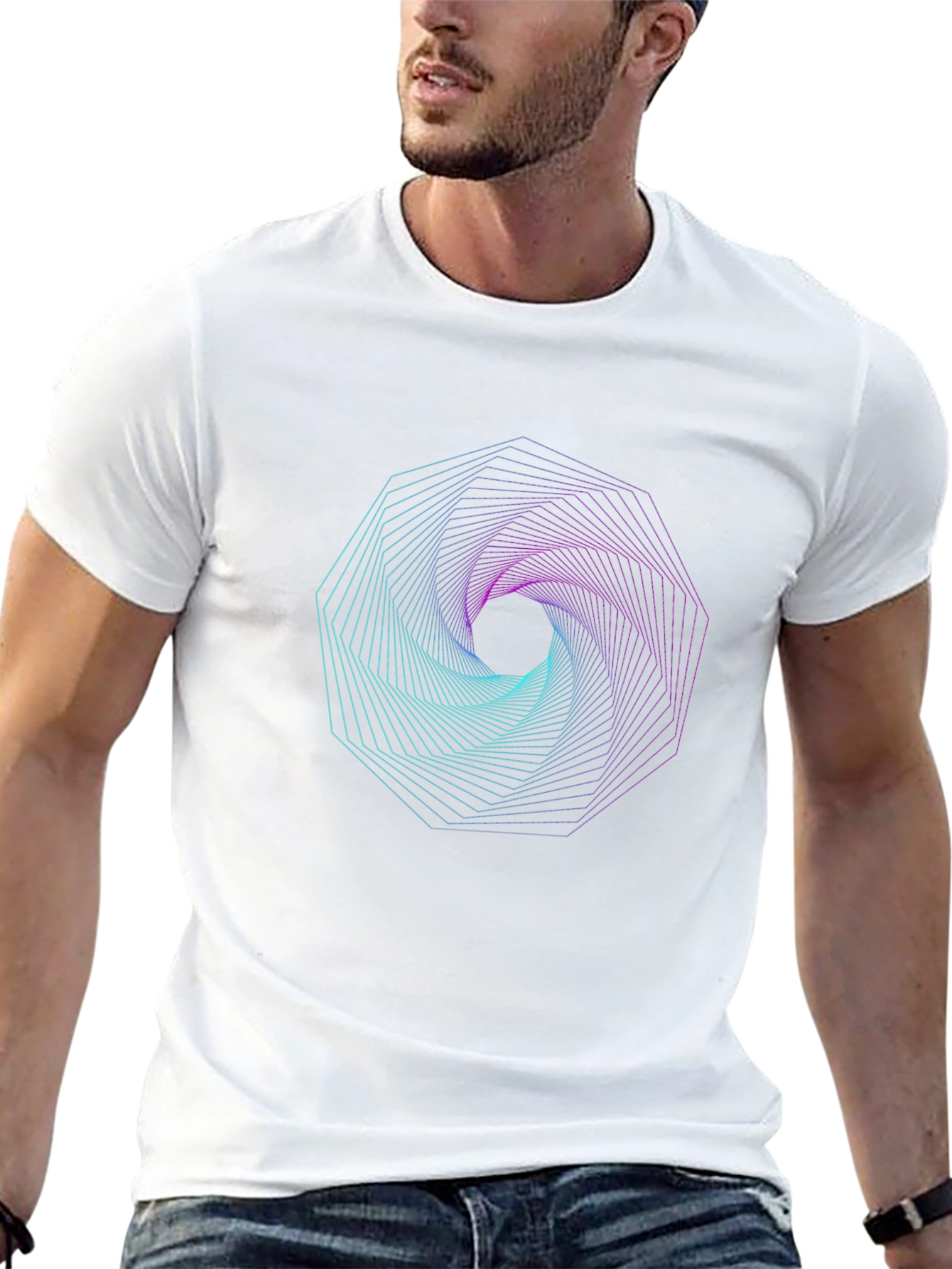 Black Geometric Vortex Graphic Print T-Shirt view 13