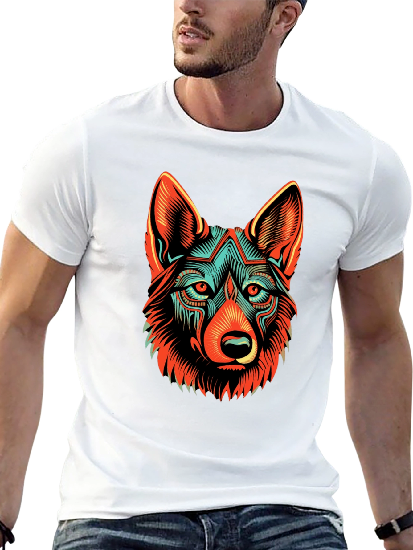 Black Abstract Wolf Graphic Black T-Shirt view 13