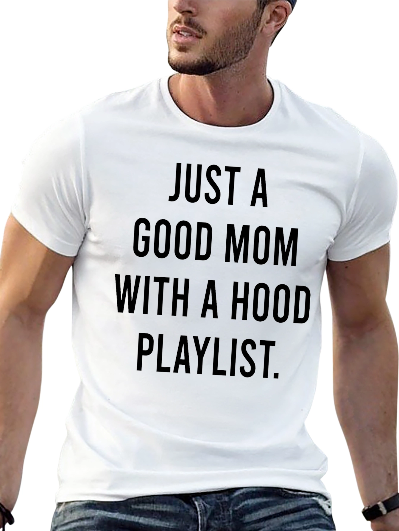 Black Just A Good Mom With a Hood Playlist T-Shirt view 13