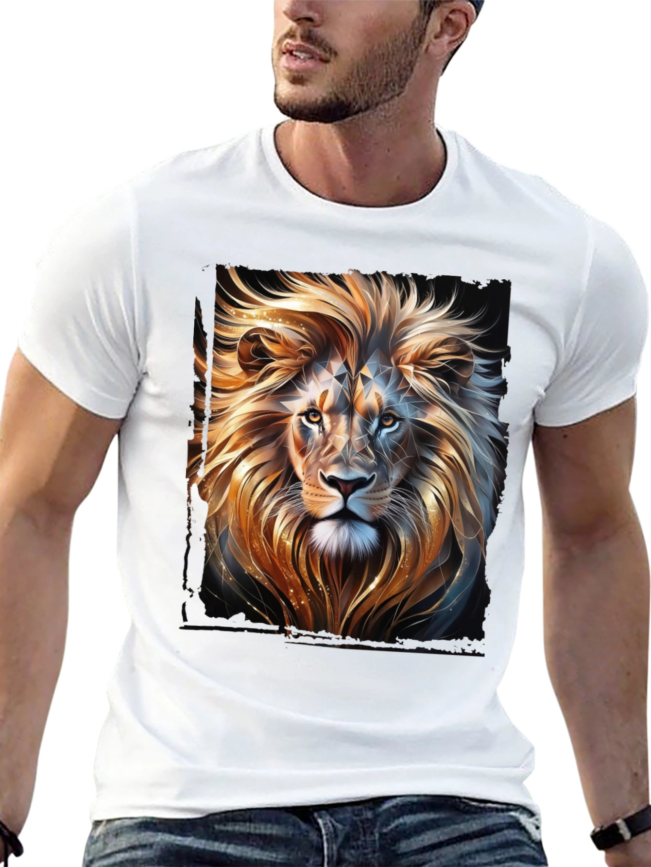 Black Lion Graphic T-Shirt - Black, Stylish Animal Print view 13