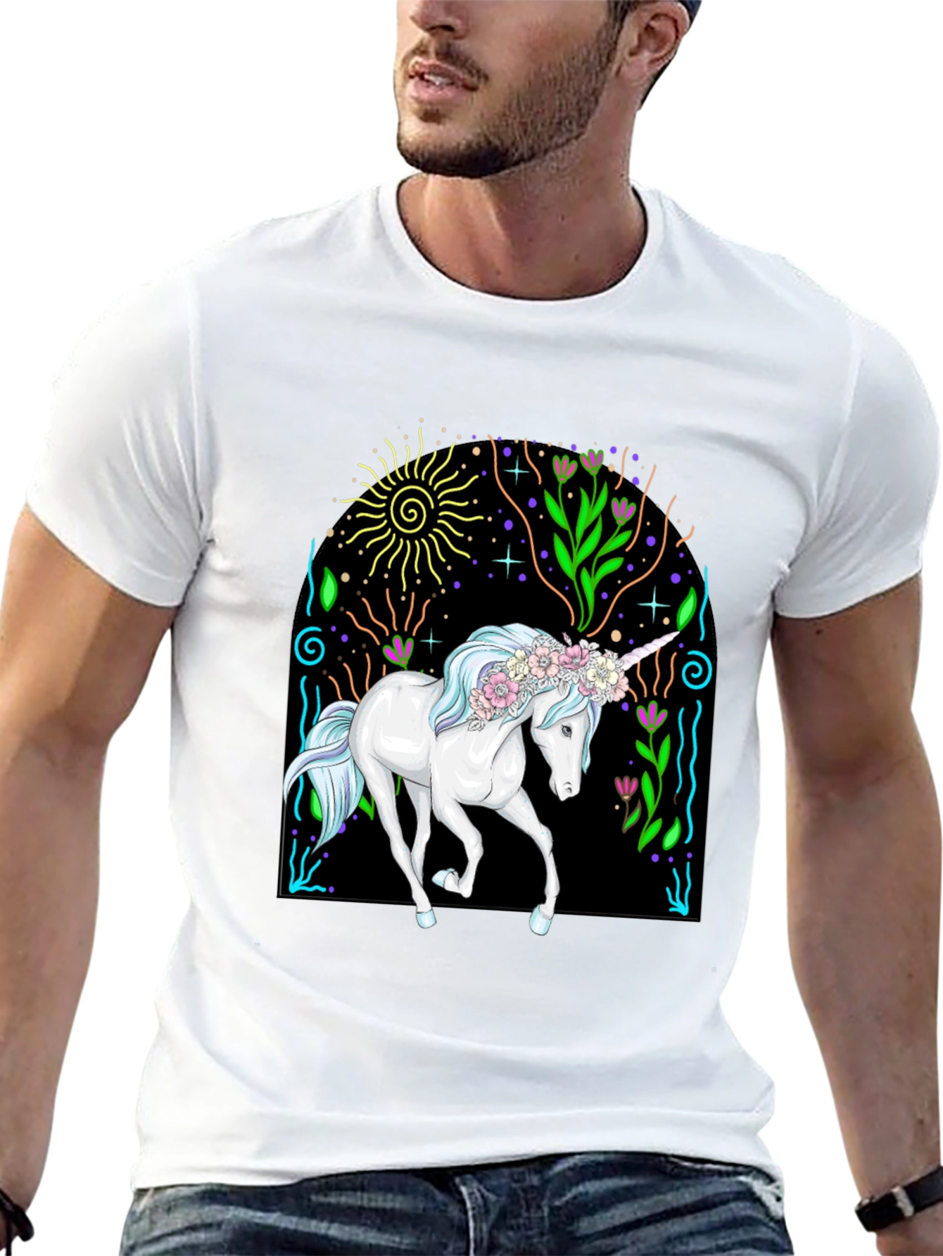 Black Unicorn Graphic Tee - Black Cotton T-Shirt view 13