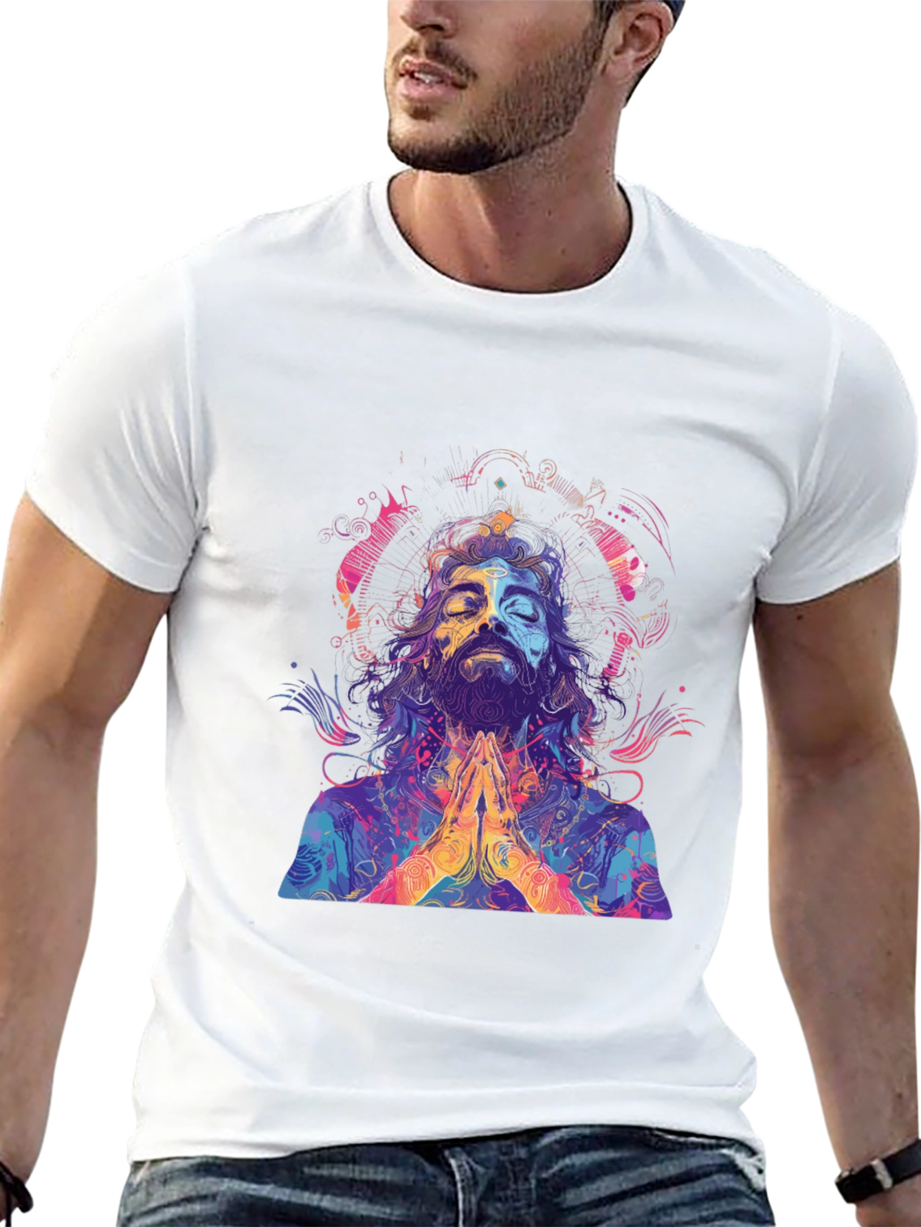 Black Psychedelic Meditating Man Graphic Tee view 13
