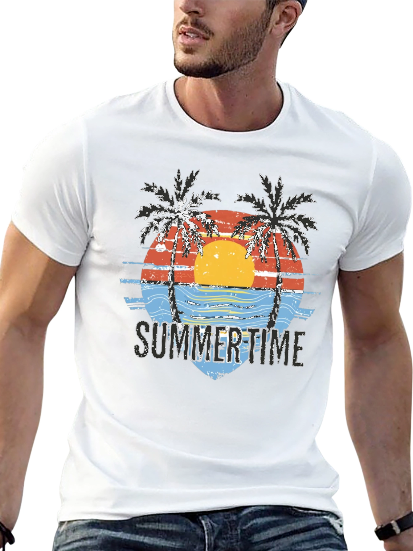 Black Summer Time Palm Tree Graphic Tee - Black view 13