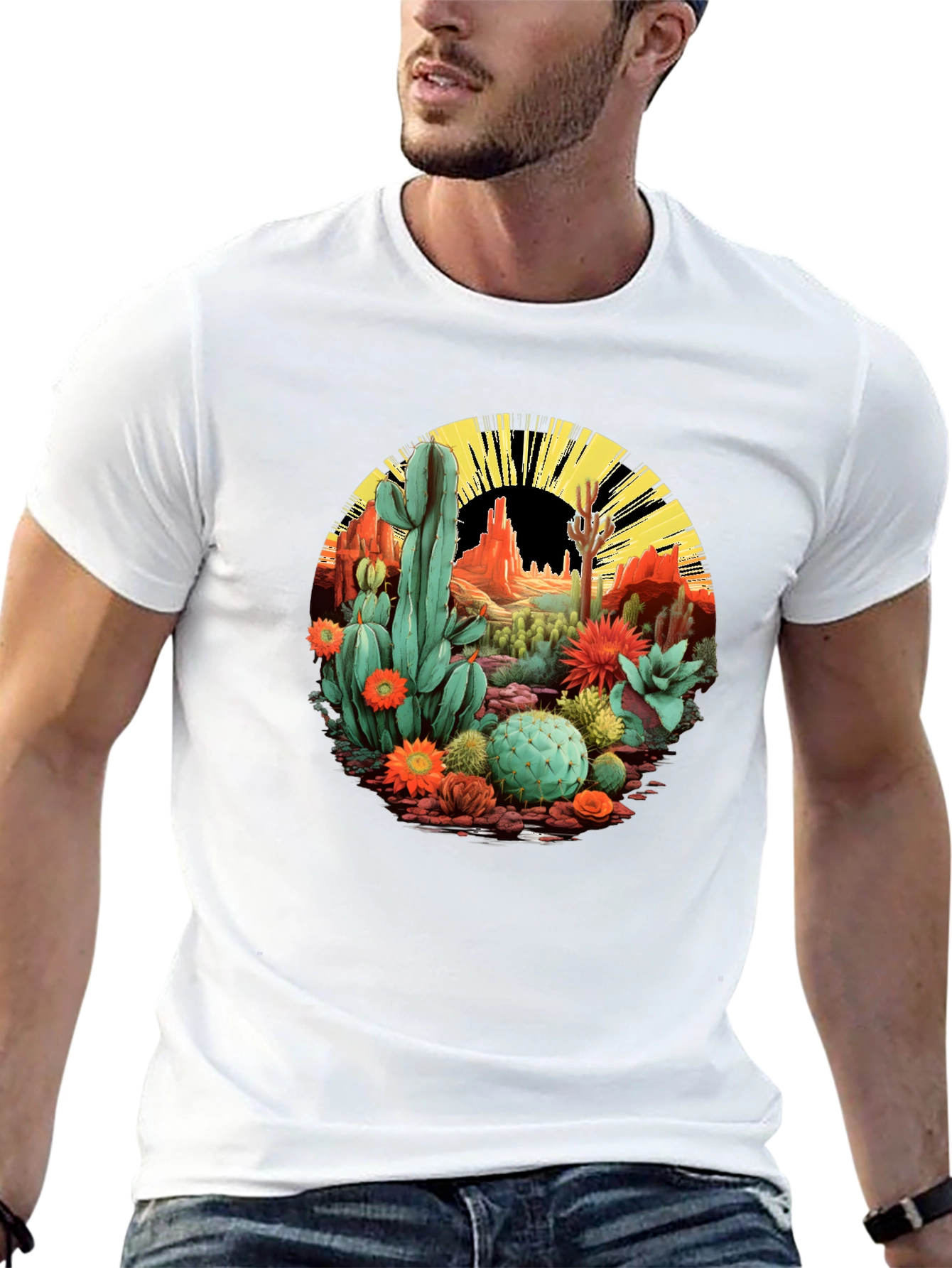 Black Desert Cactus Graphic T-Shirt - Black Cotton Tee view 13