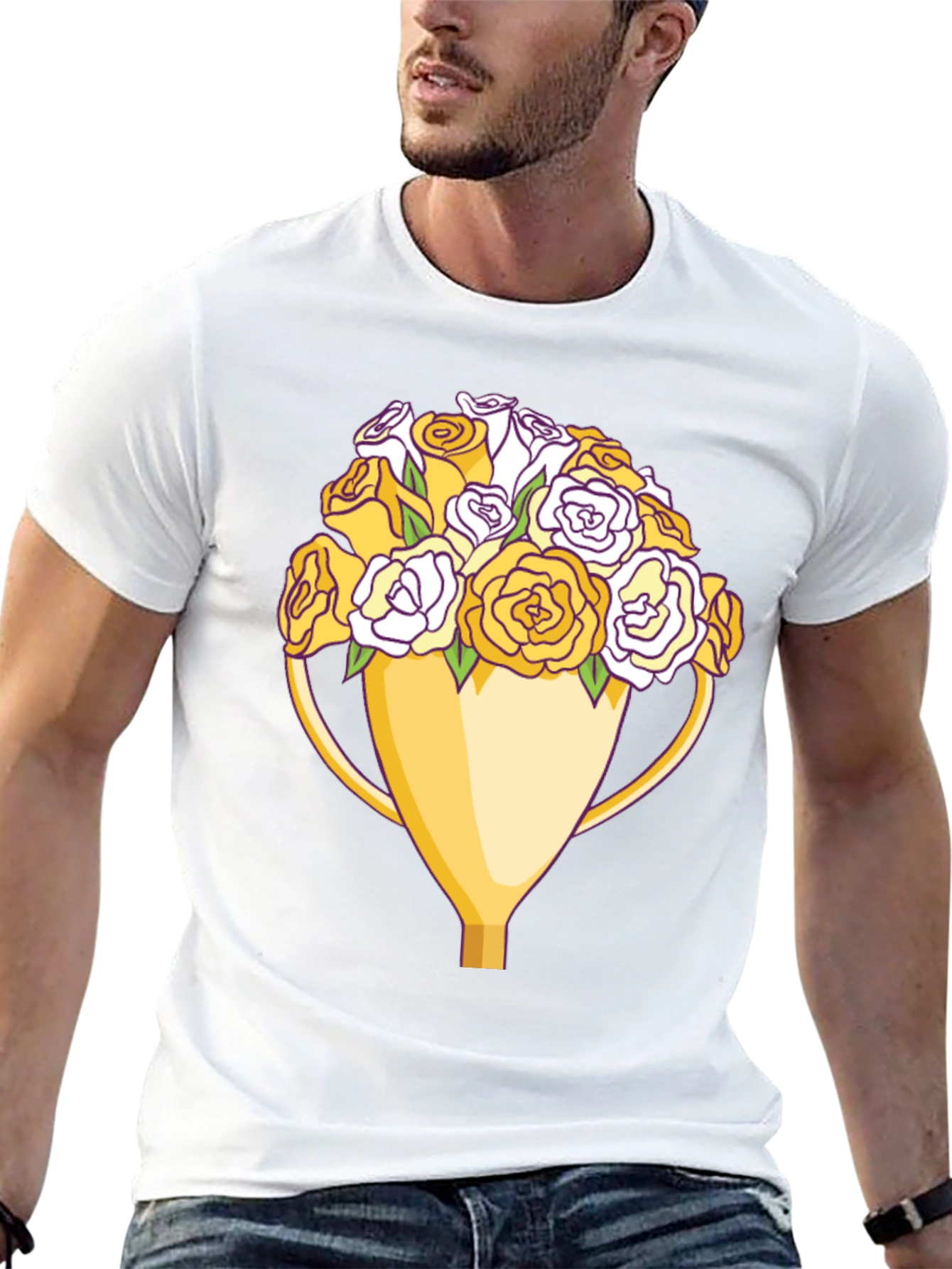 Black Floral Trophy Graphic Tee - Unique Design view 13