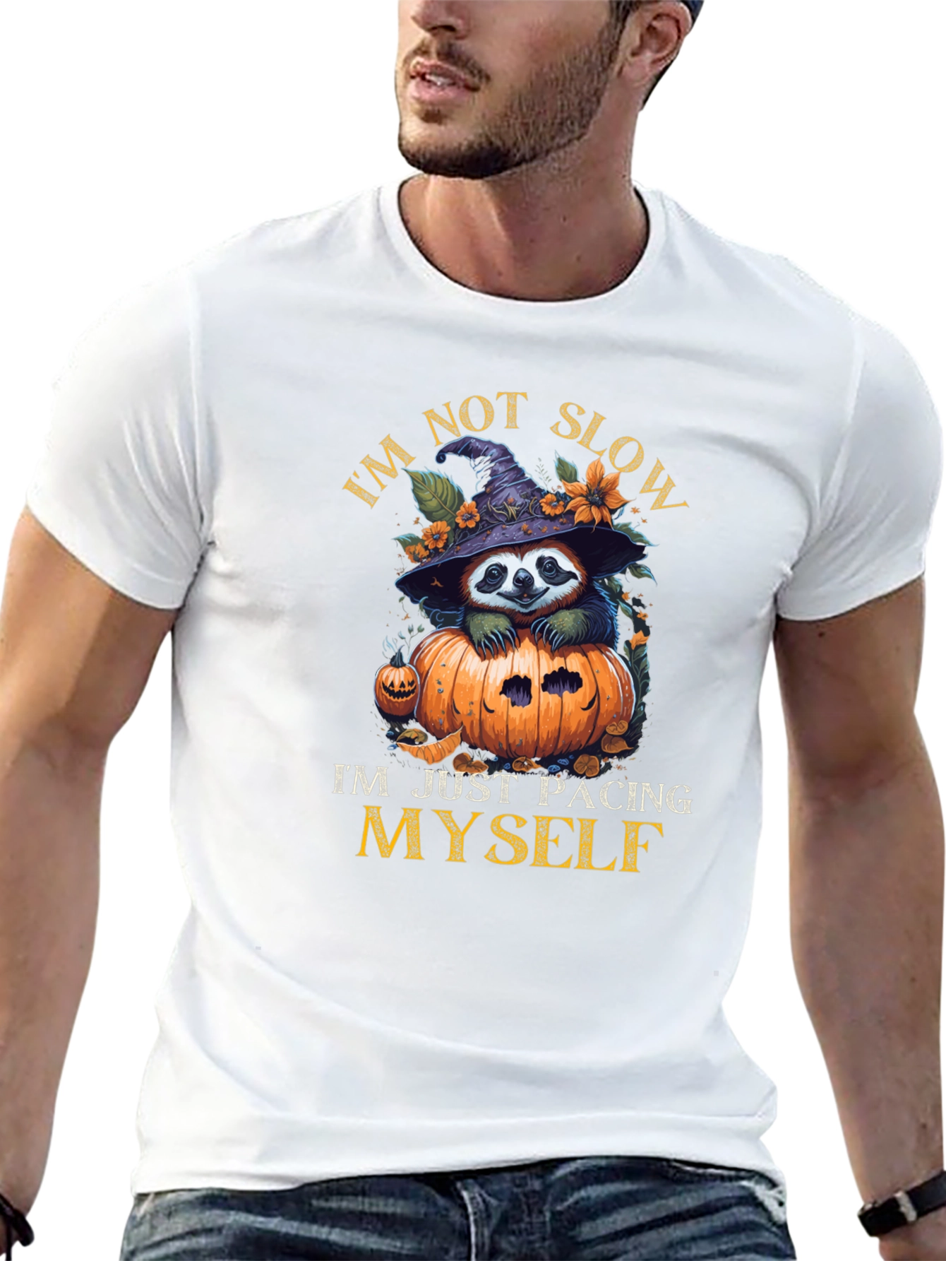 Black Funny Sloth Halloween T-Shirt - I'm Not Slow Pacing Myself view 13