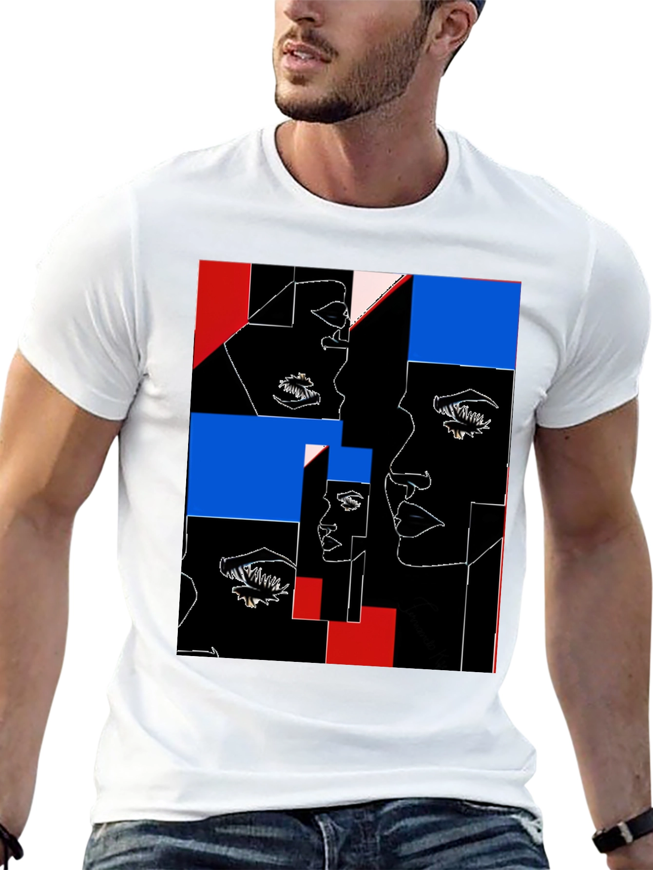 Abstract Faces Graphic Black T-Shirt - 13
