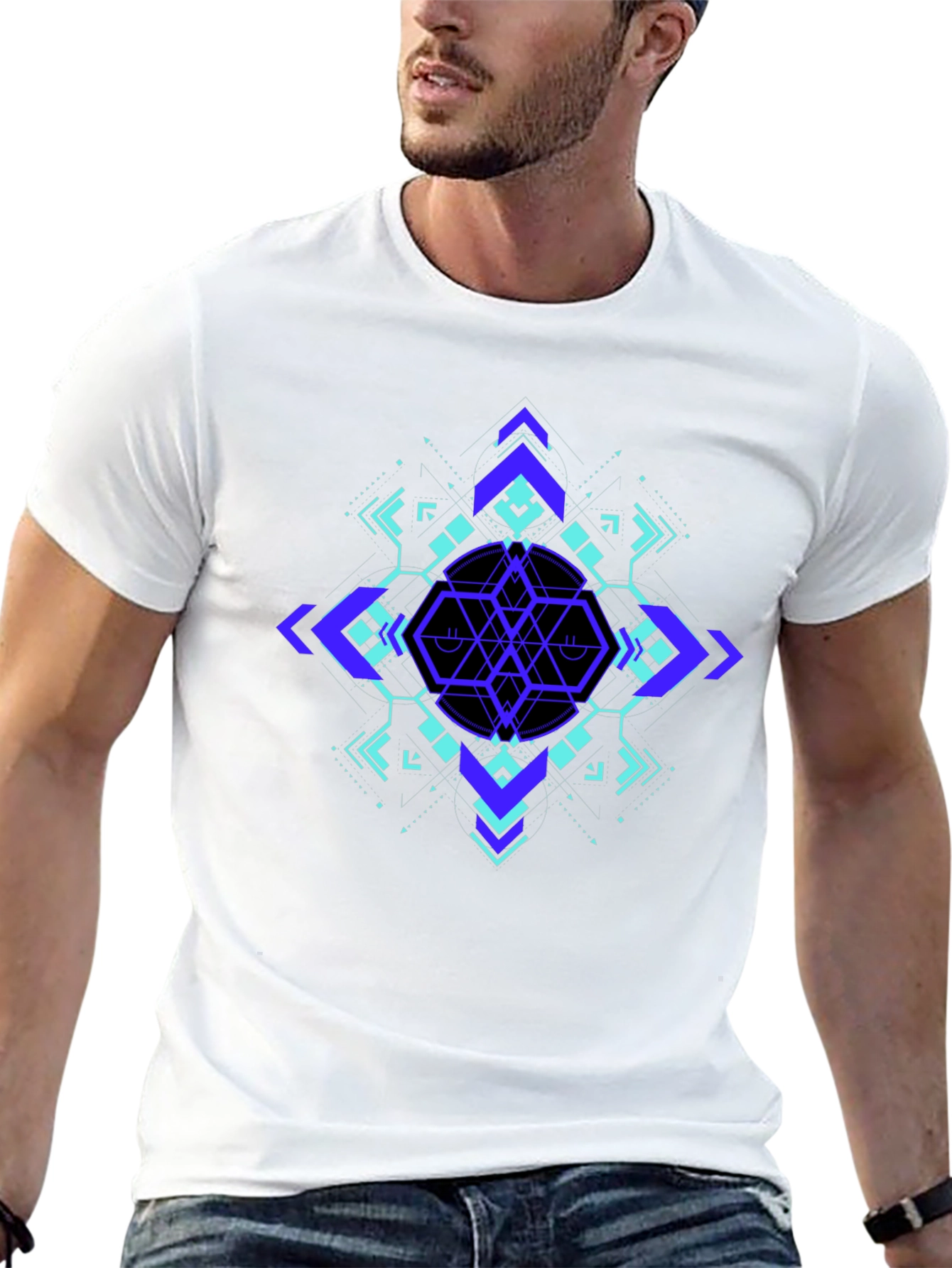 Black Geometric Design Black T-Shirt view 13