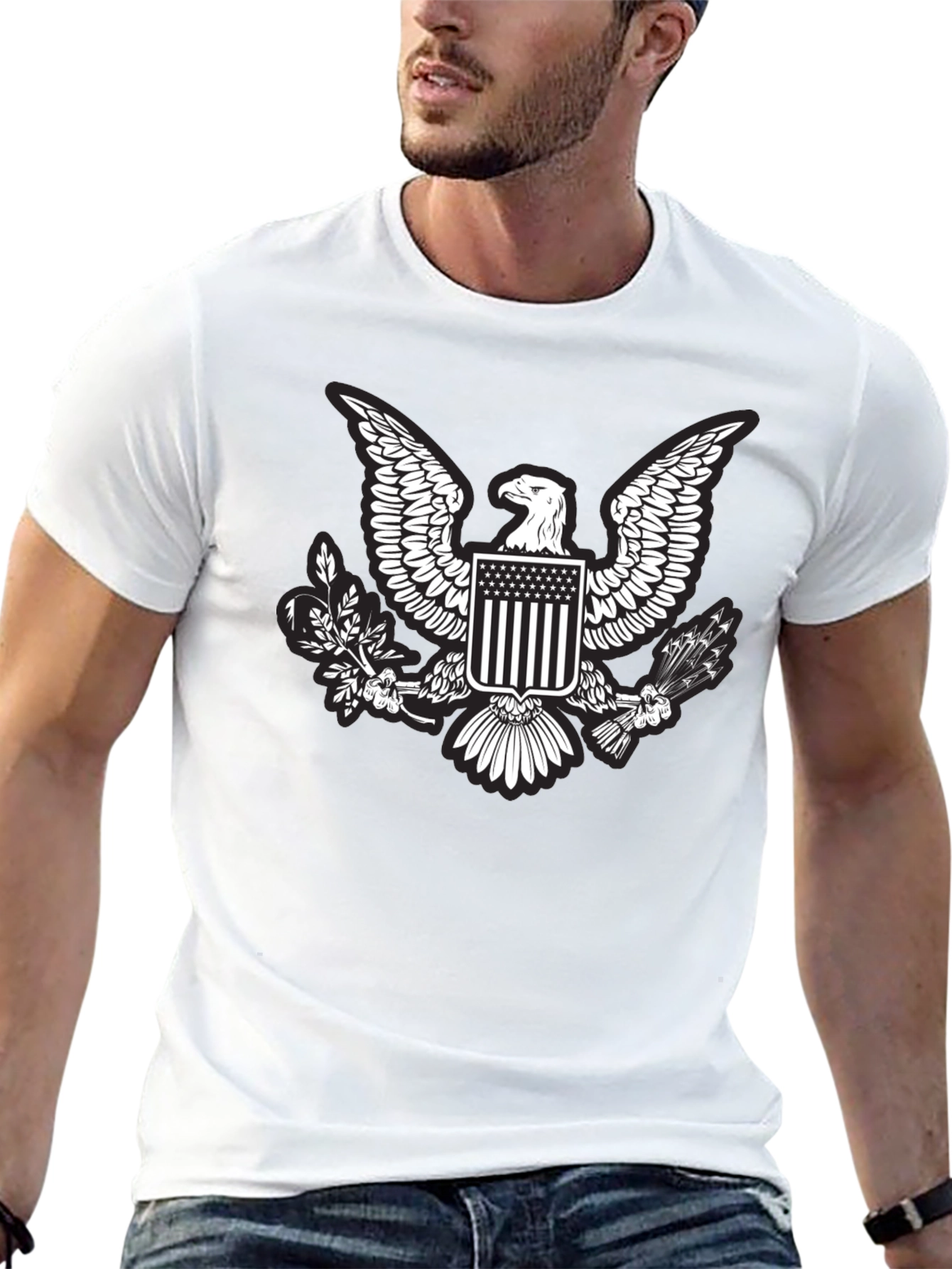 Black Eagle Crest Graphic T-Shirt - Patriotic Design view 13